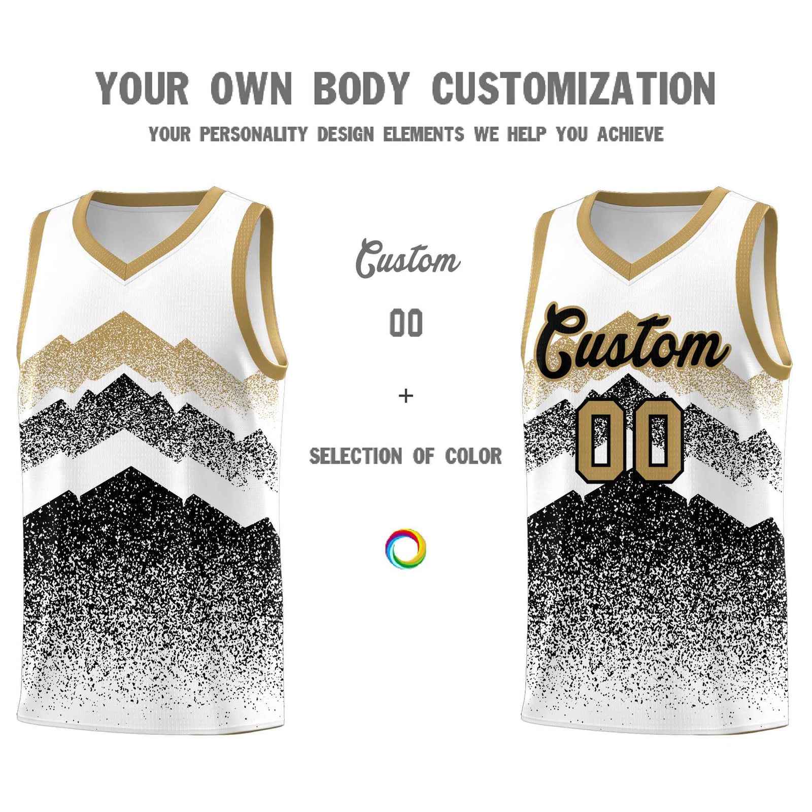 Custom Youth Basketball Jerseys White Black Gradient Mountain Design Uniforms