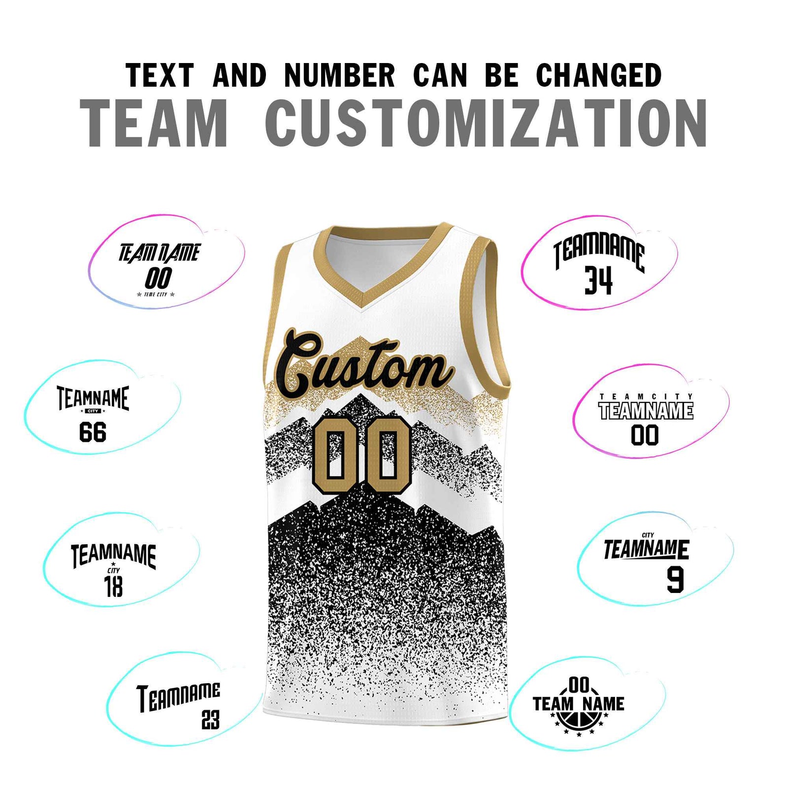 Custom Youth Basketball Jerseys White Black Gradient Mountain Design Uniforms