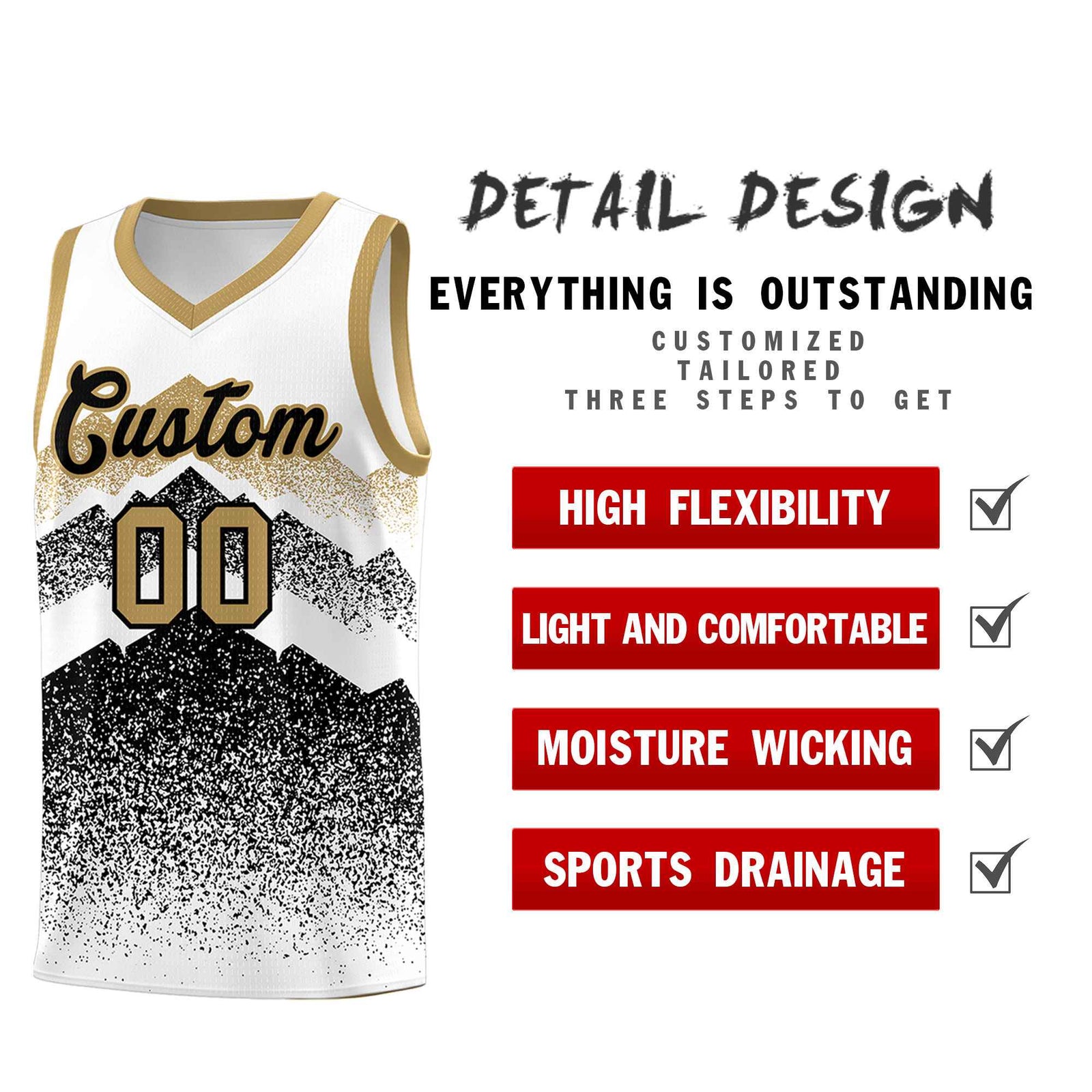 Custom Youth Basketball Jerseys White Black Gradient Mountain Design Uniforms