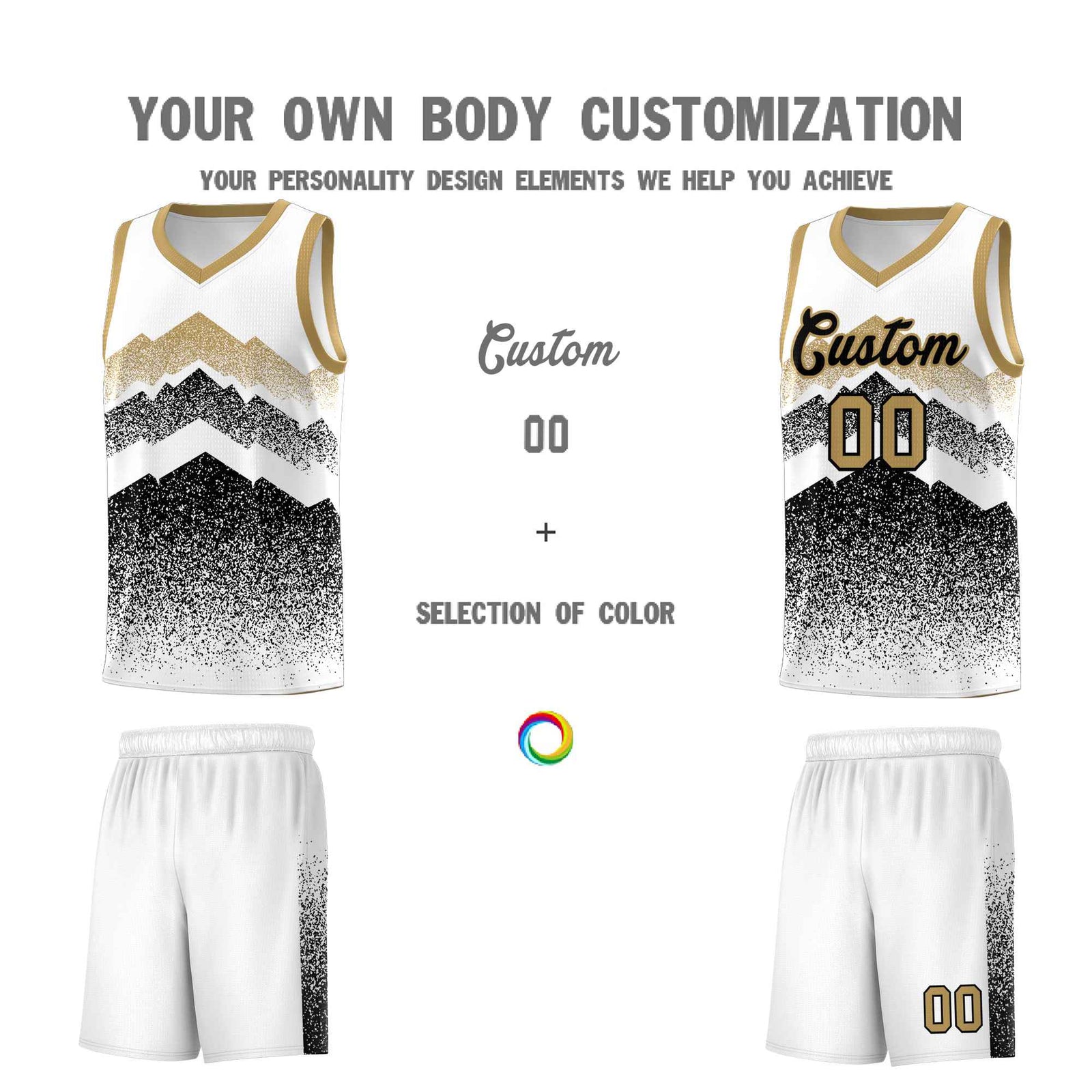 Custom Youth Basketball Jerseys White Black Gradient Mountain Design Uniforms