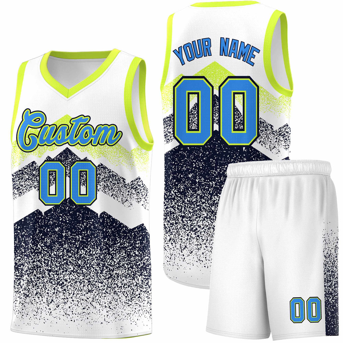 Personalized Youth Basketball Jerseys   White Navy Gradient Mountain Design Uniforms