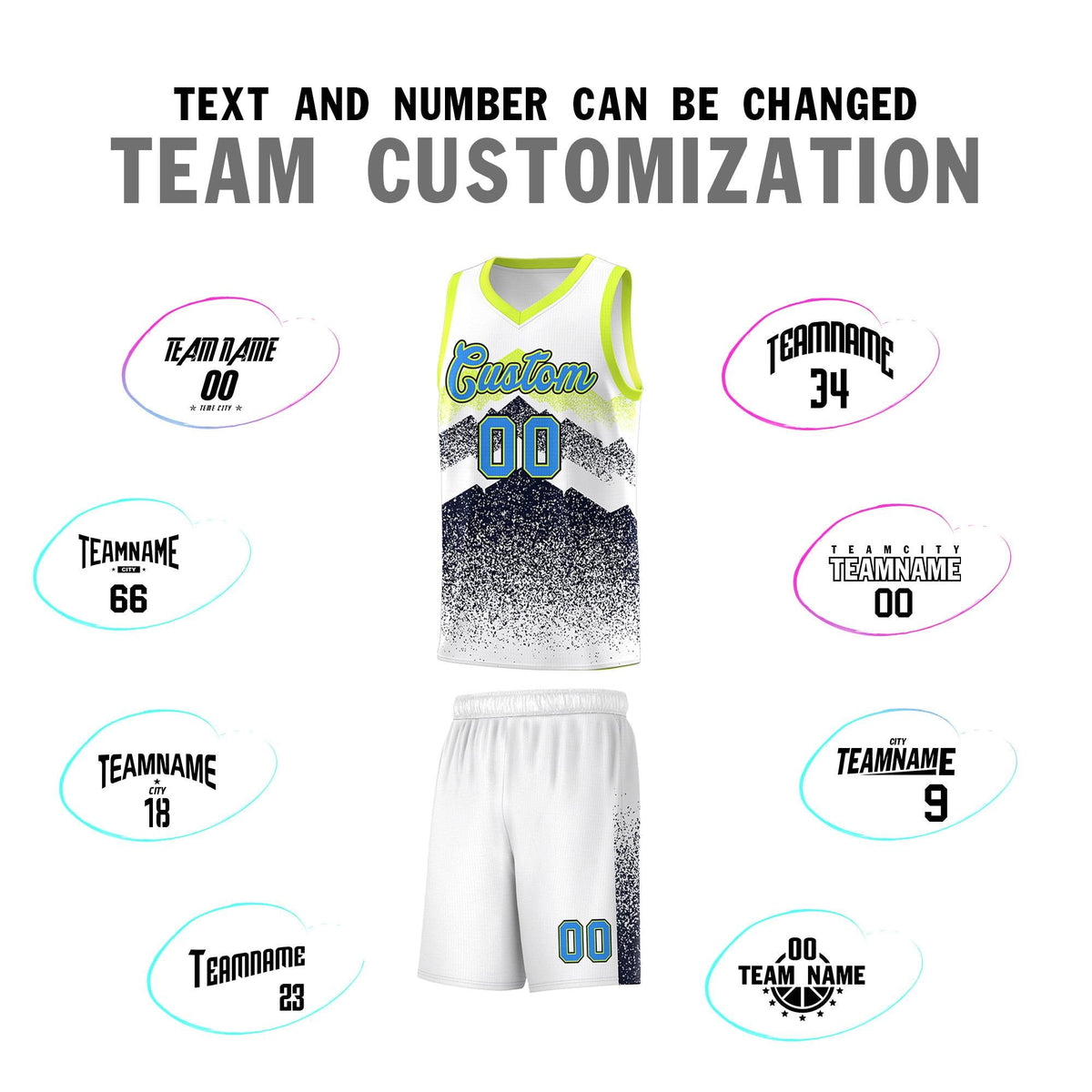 Personalized Youth Basketball Jerseys   White Navy Gradient Mountain Design Uniforms