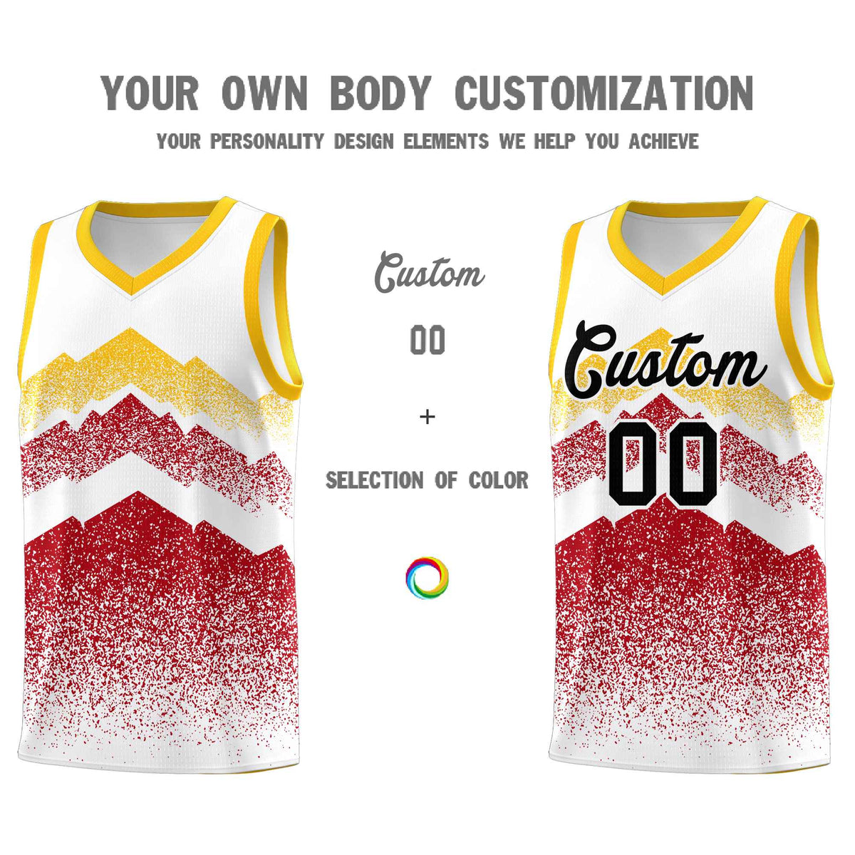 Custom Youth Basketball Jerseys White Red Gradient Mountain Design Uniforms
