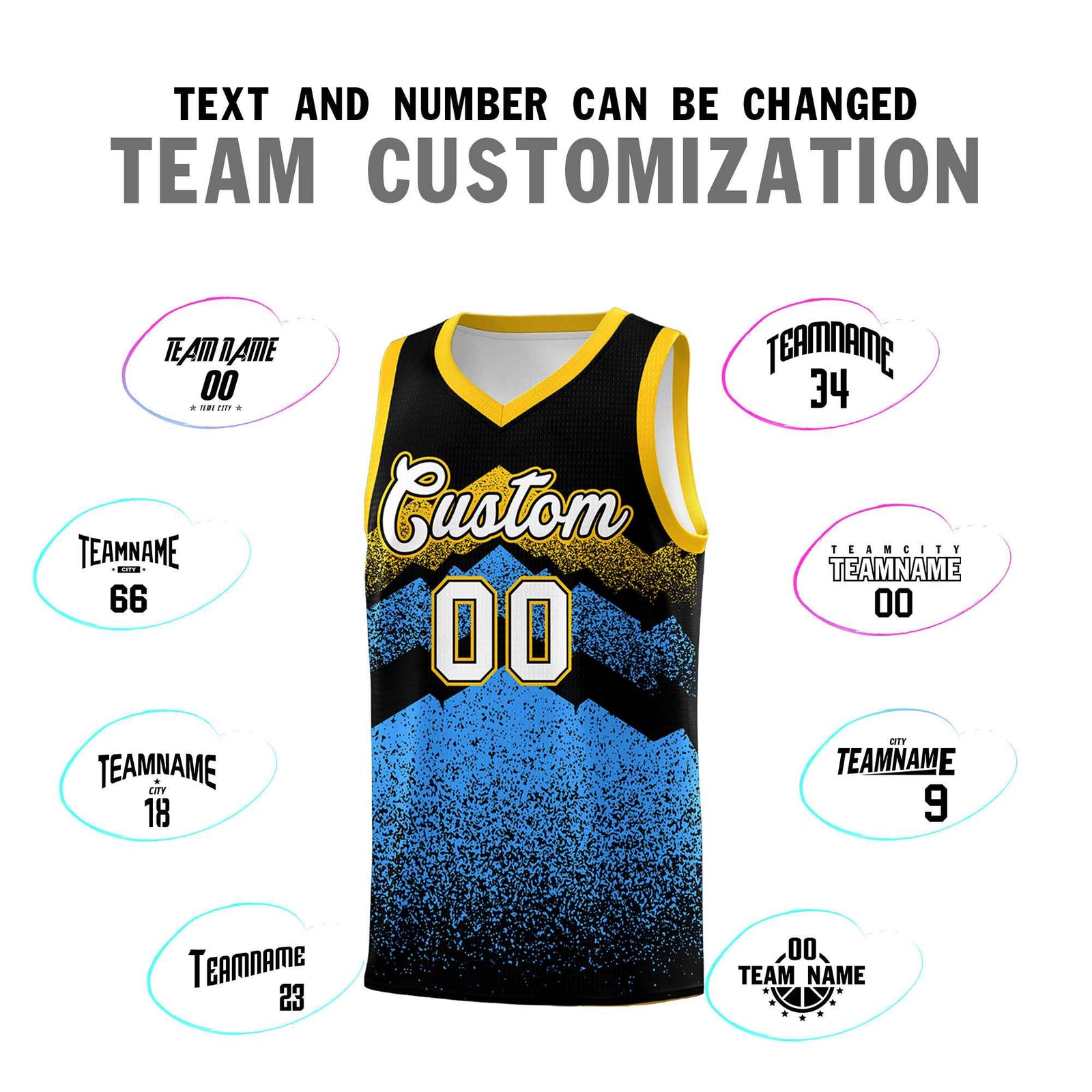 Custom Youth Basketball Jerseys Black Powder Blue Gradient Mountain Design Uniforms