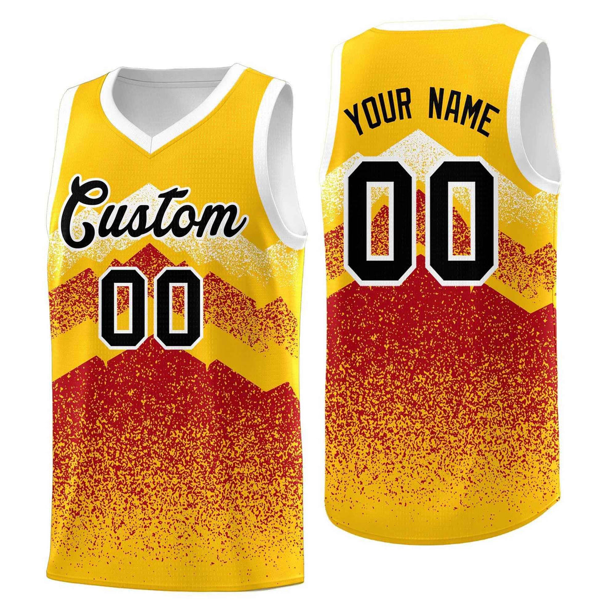 Personalized Youth Basketball Jerseys   Gold Red Gradient Mountain Design Uniforms