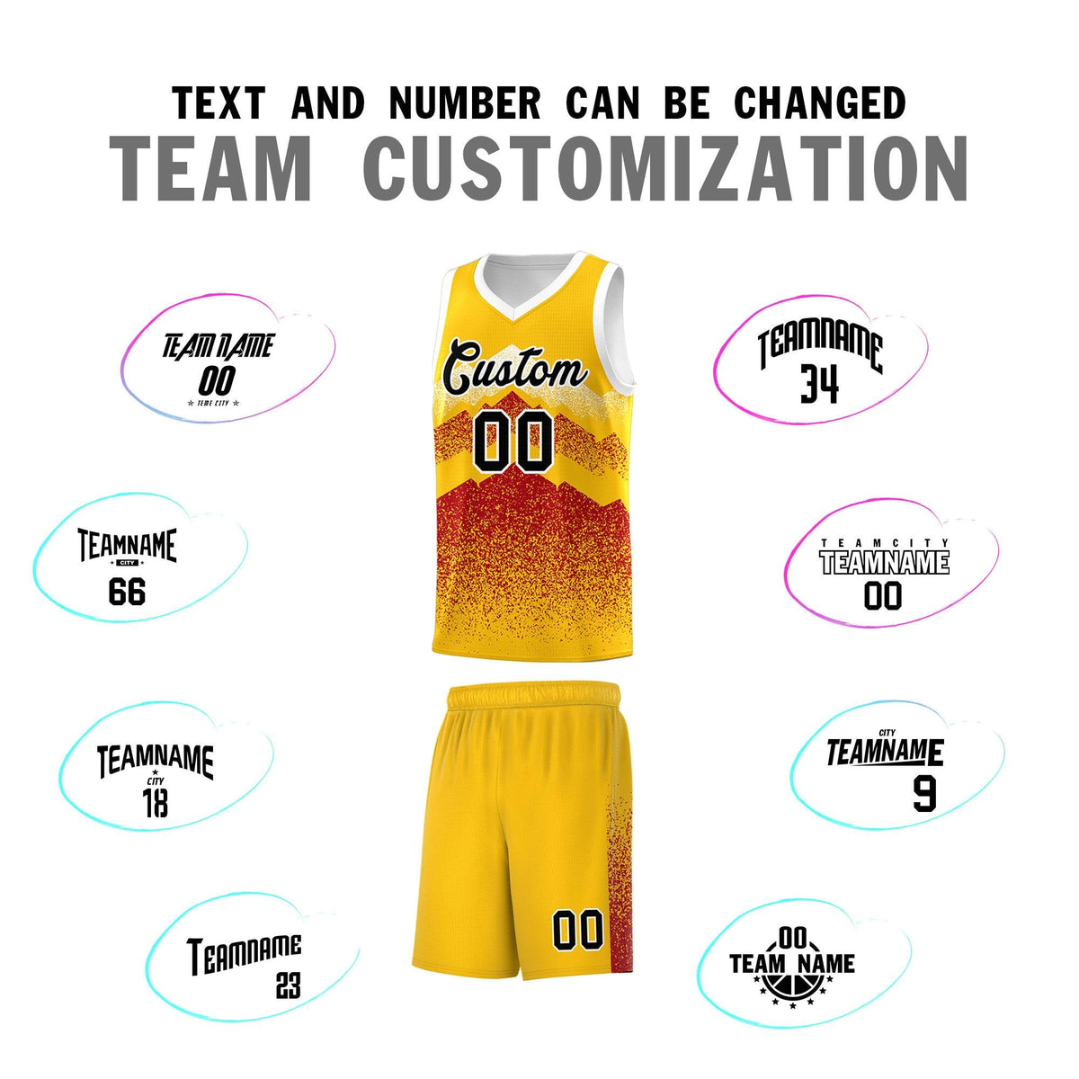 Personalized Youth Basketball Jerseys   Gold Red Gradient Mountain Design Uniforms
