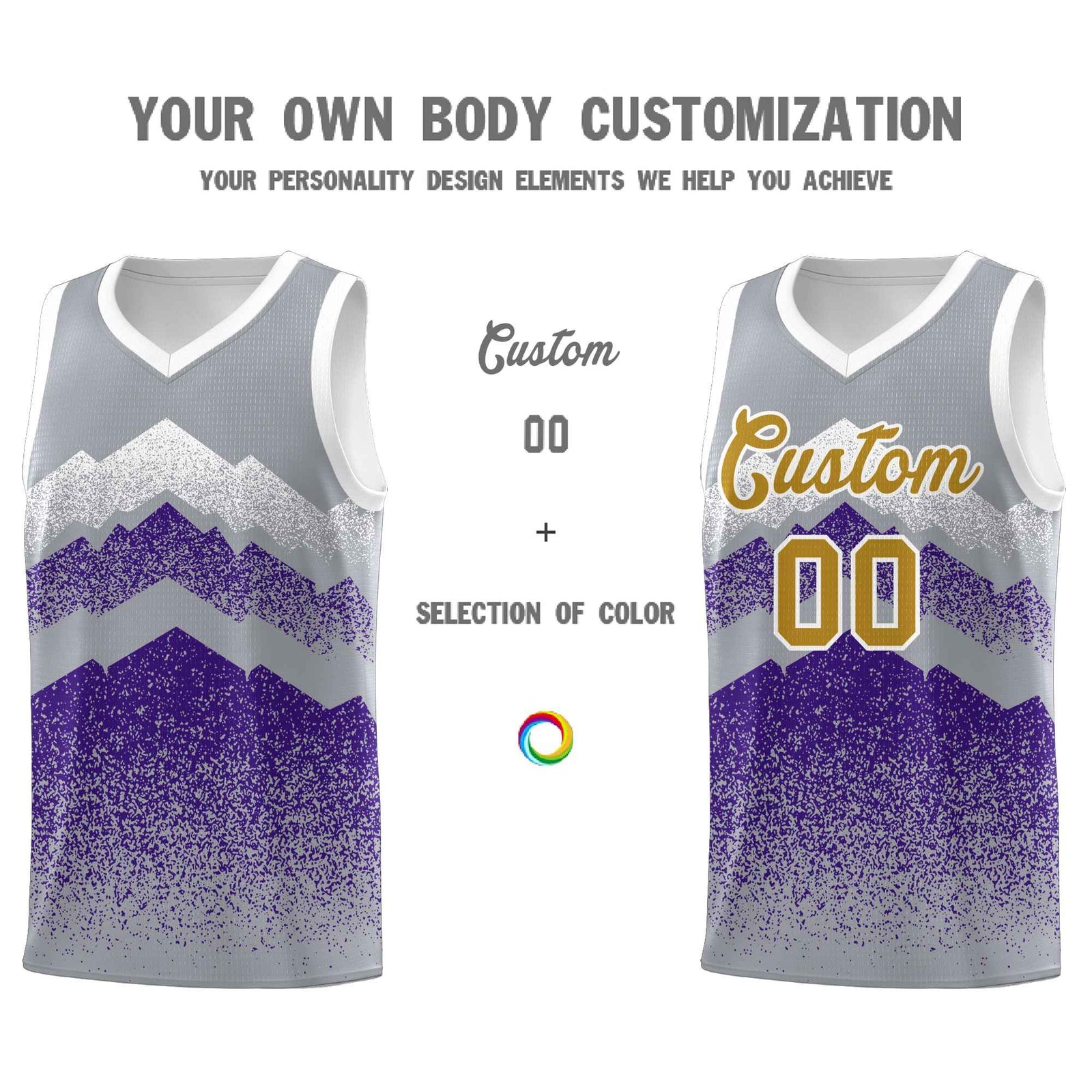 Custom Youth Basketball Jerseys Gray Purple Gradient Mountain Design Uniforms