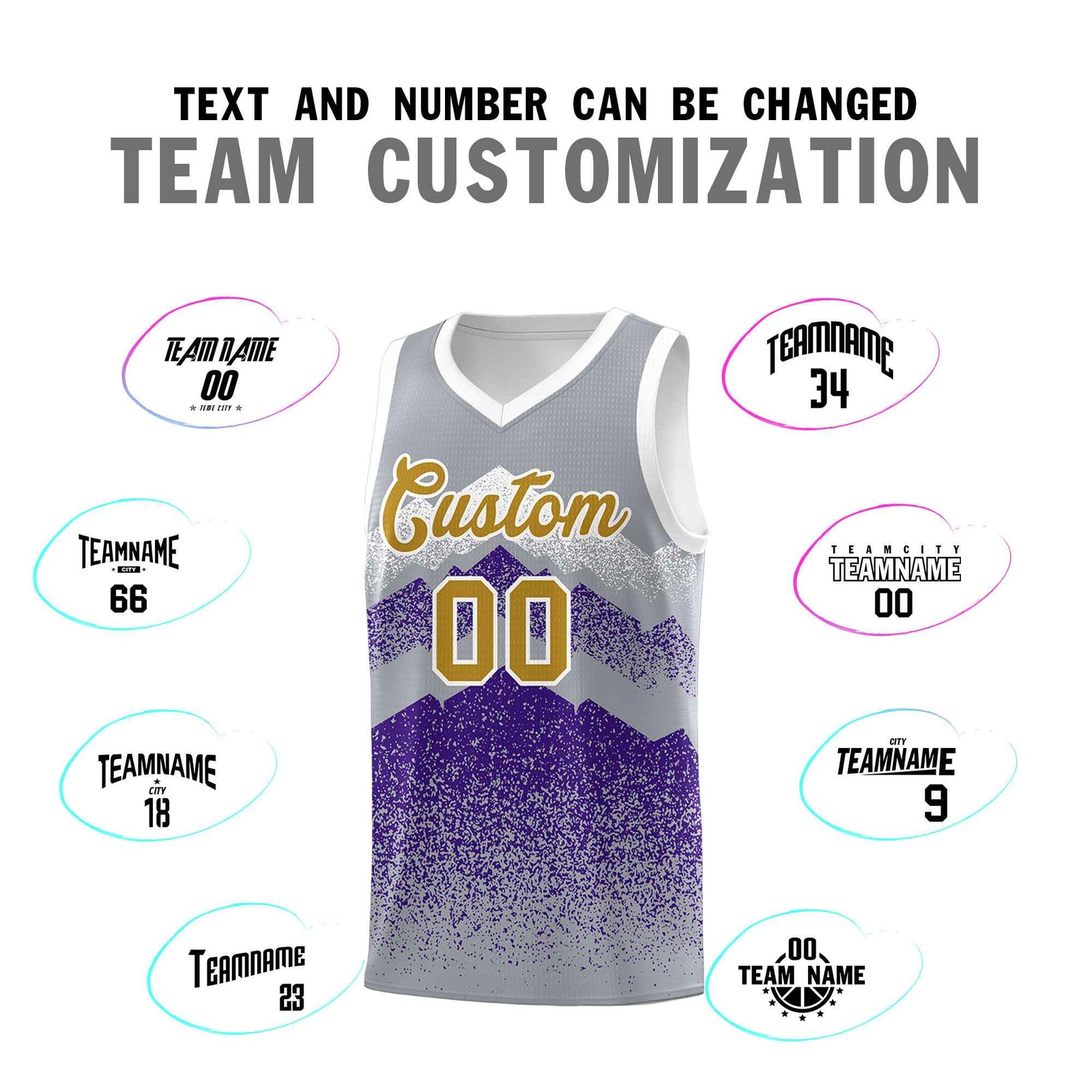 Custom Youth Basketball Jerseys Gray Purple Gradient Mountain Design Uniforms
