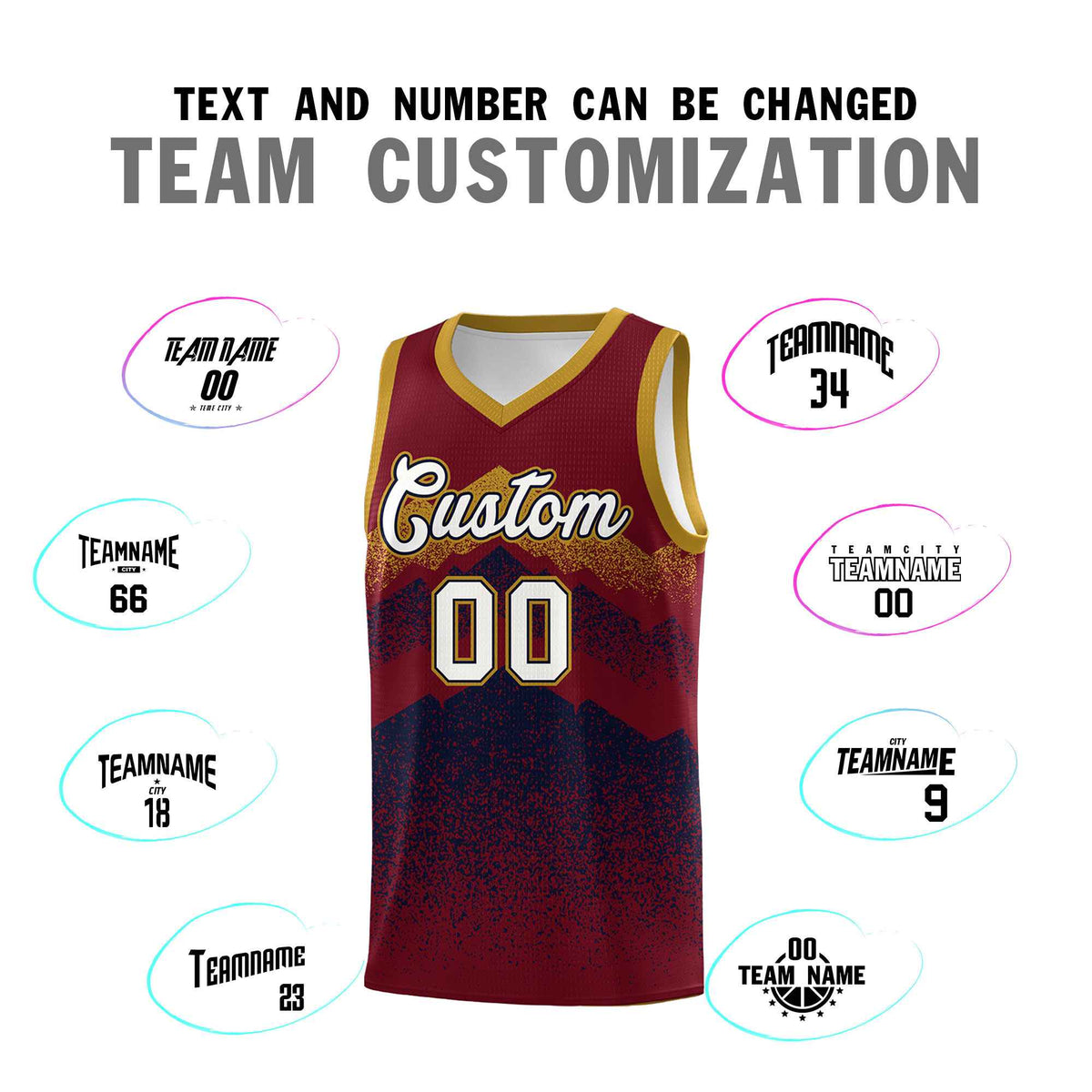 Custom Youth Basketball Jerseys Crimson Navy Gradient Mountain Design Uniforms