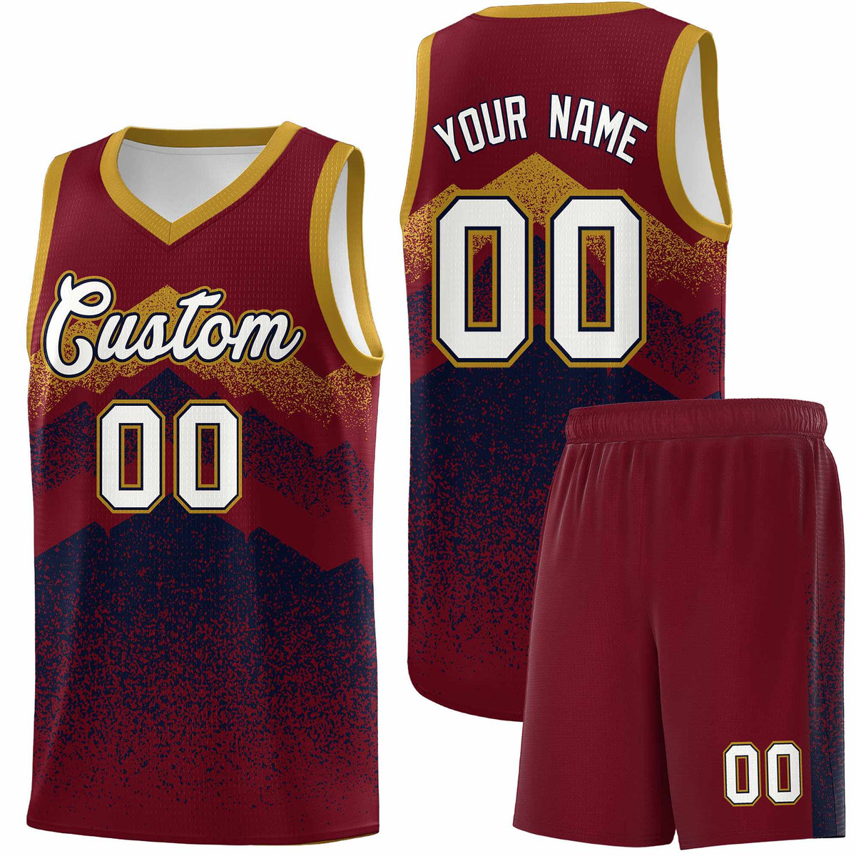 Custom Youth Basketball Jerseys Crimson Navy Gradient Mountain Design Uniforms