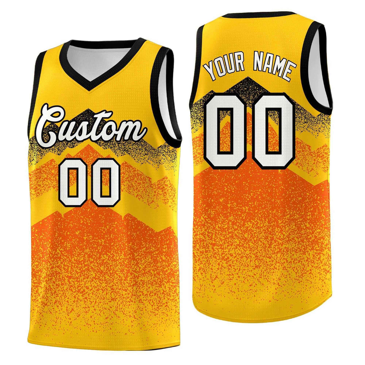 Personalized Youth Basketball Jerseys   Yellow Orange Gradient Mountain Design Uniforms