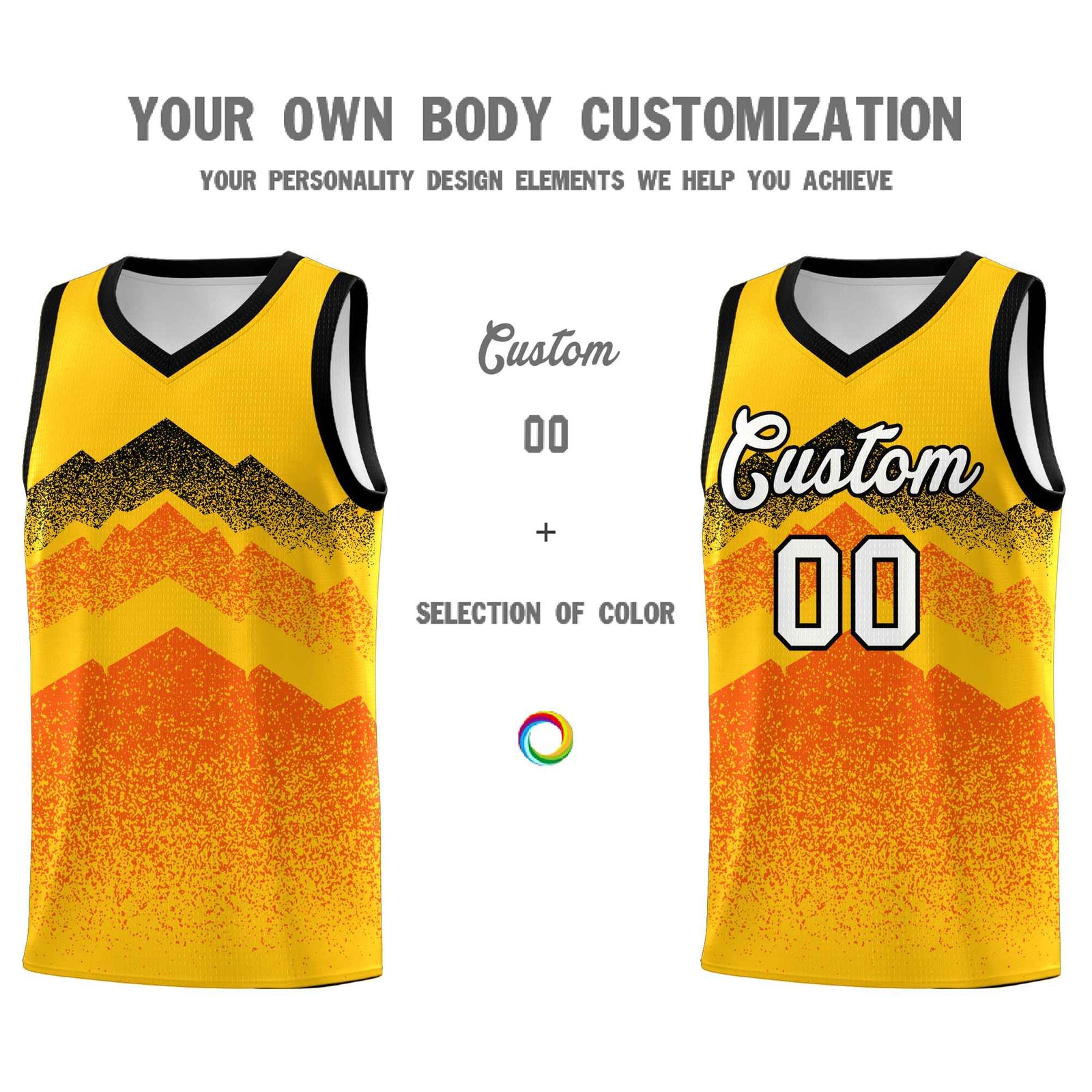 Personalized Youth Basketball Jerseys   Yellow Orange Gradient Mountain Design Uniforms