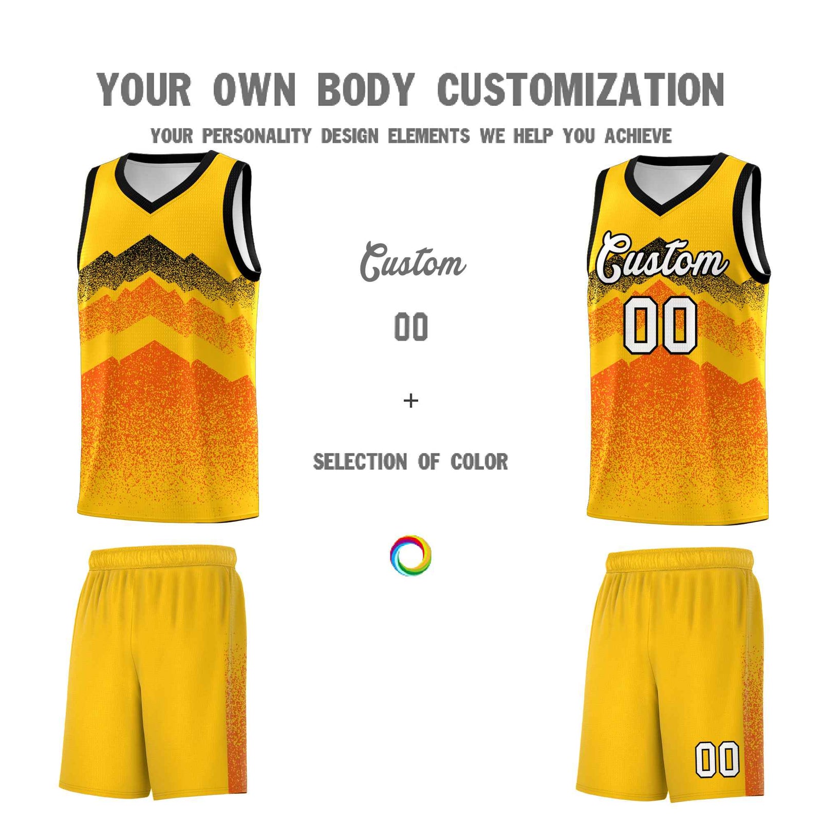Personalized Youth Basketball Jerseys   Yellow Orange Gradient Mountain Design Uniforms