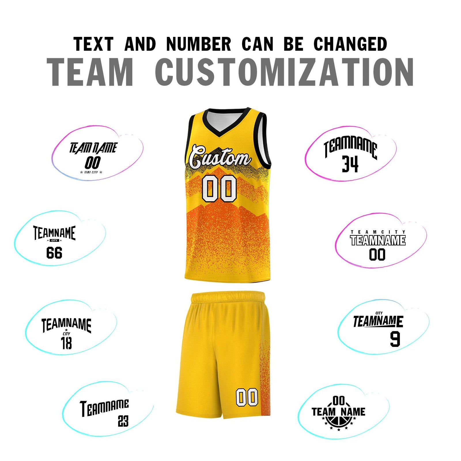 Personalized Youth Basketball Jerseys   Yellow Orange Gradient Mountain Design Uniforms