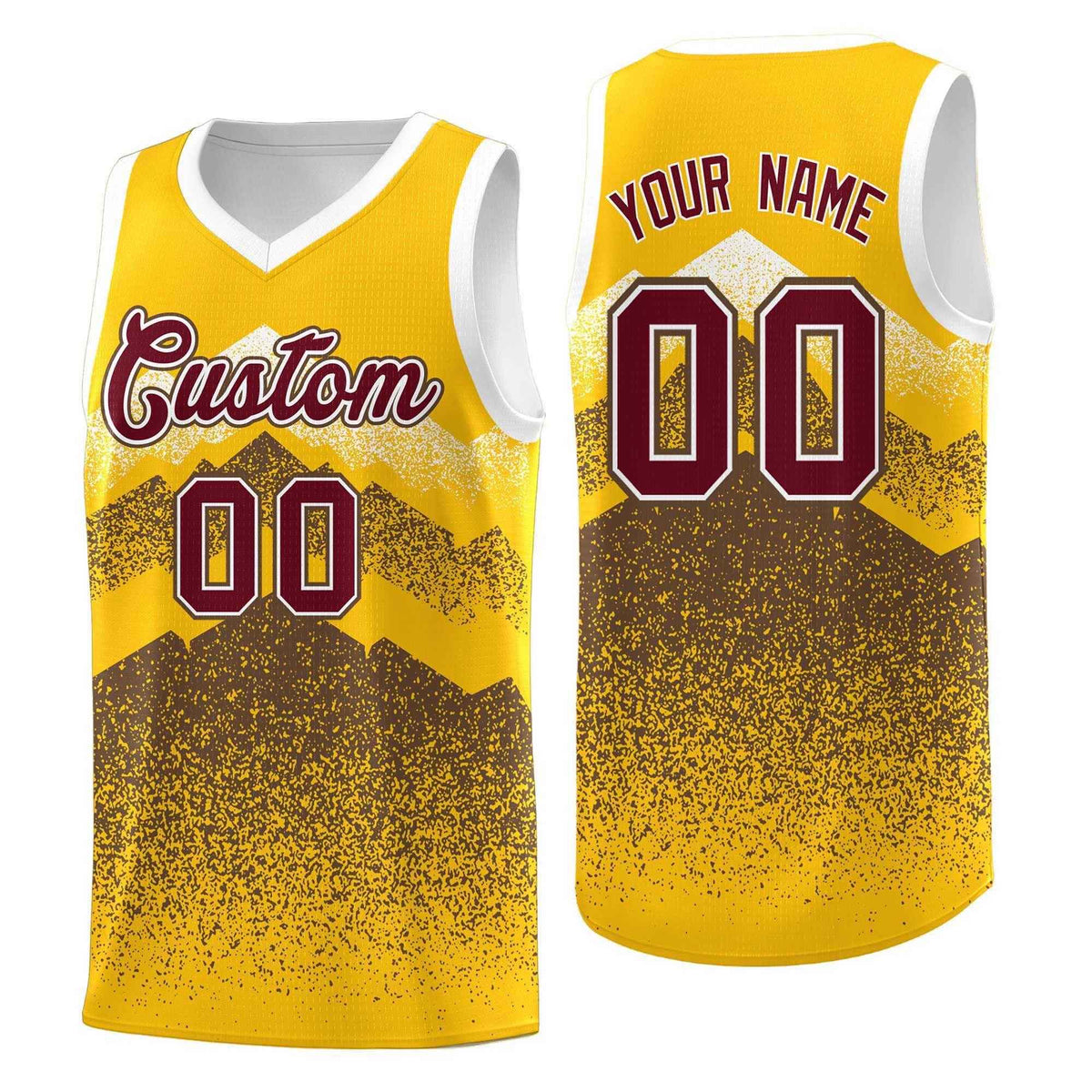 Custom Youth Basketball Jerseys Gold Coffee Gradient Mountain Design Uniforms