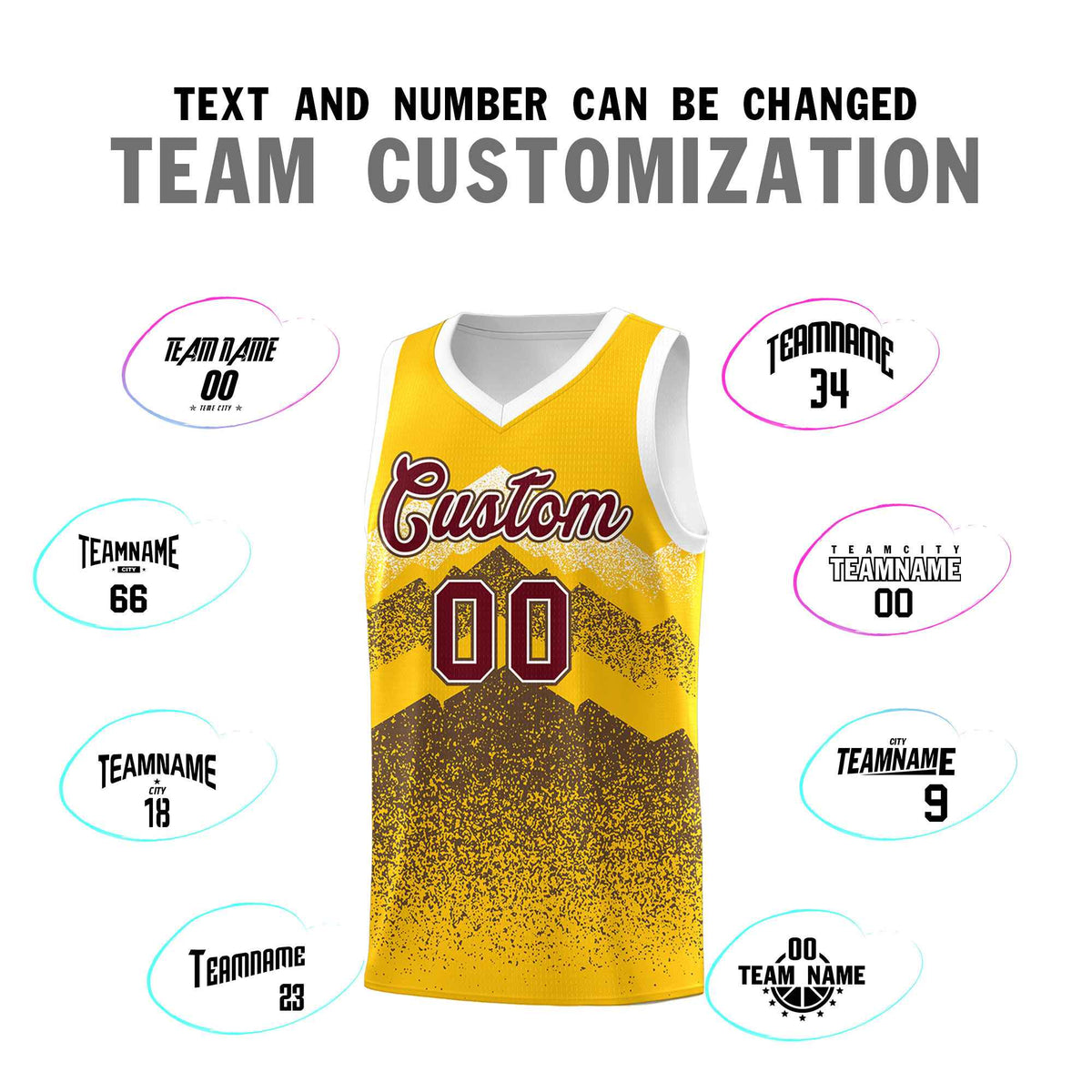Custom Youth Basketball Jerseys Gold Coffee Gradient Mountain Design Uniforms