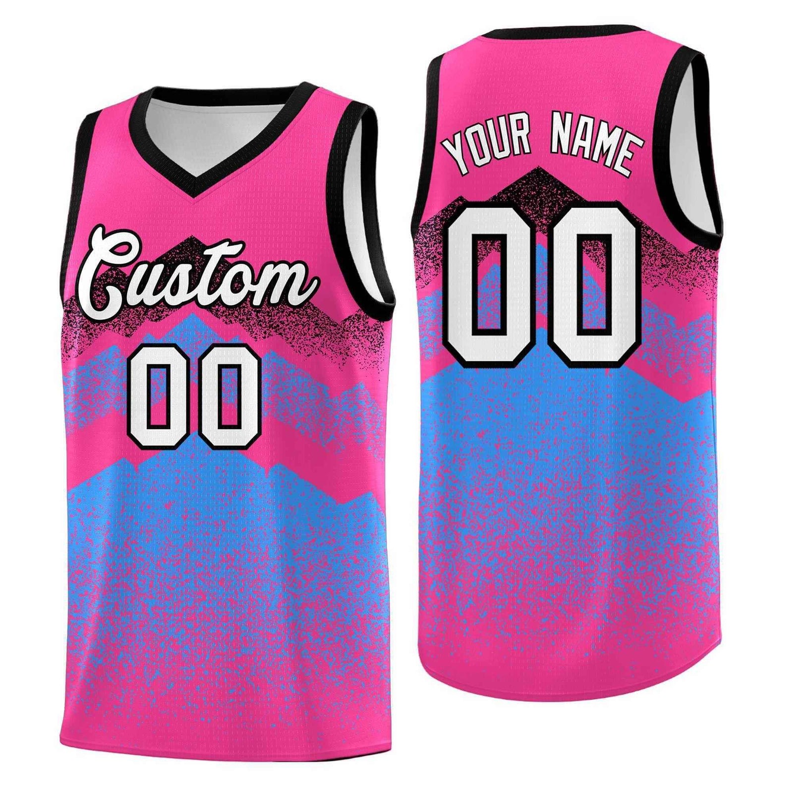 Personalized Youth Basketball Jerseys   Pink Powder Blue Gradient Mountain Design Uniforms