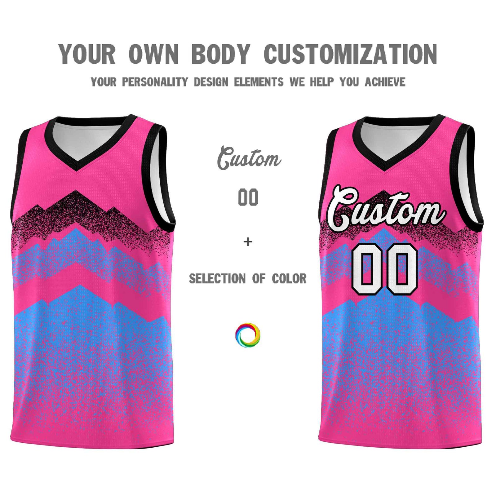 Personalized Youth Basketball Jerseys   Pink Powder Blue Gradient Mountain Design Uniforms