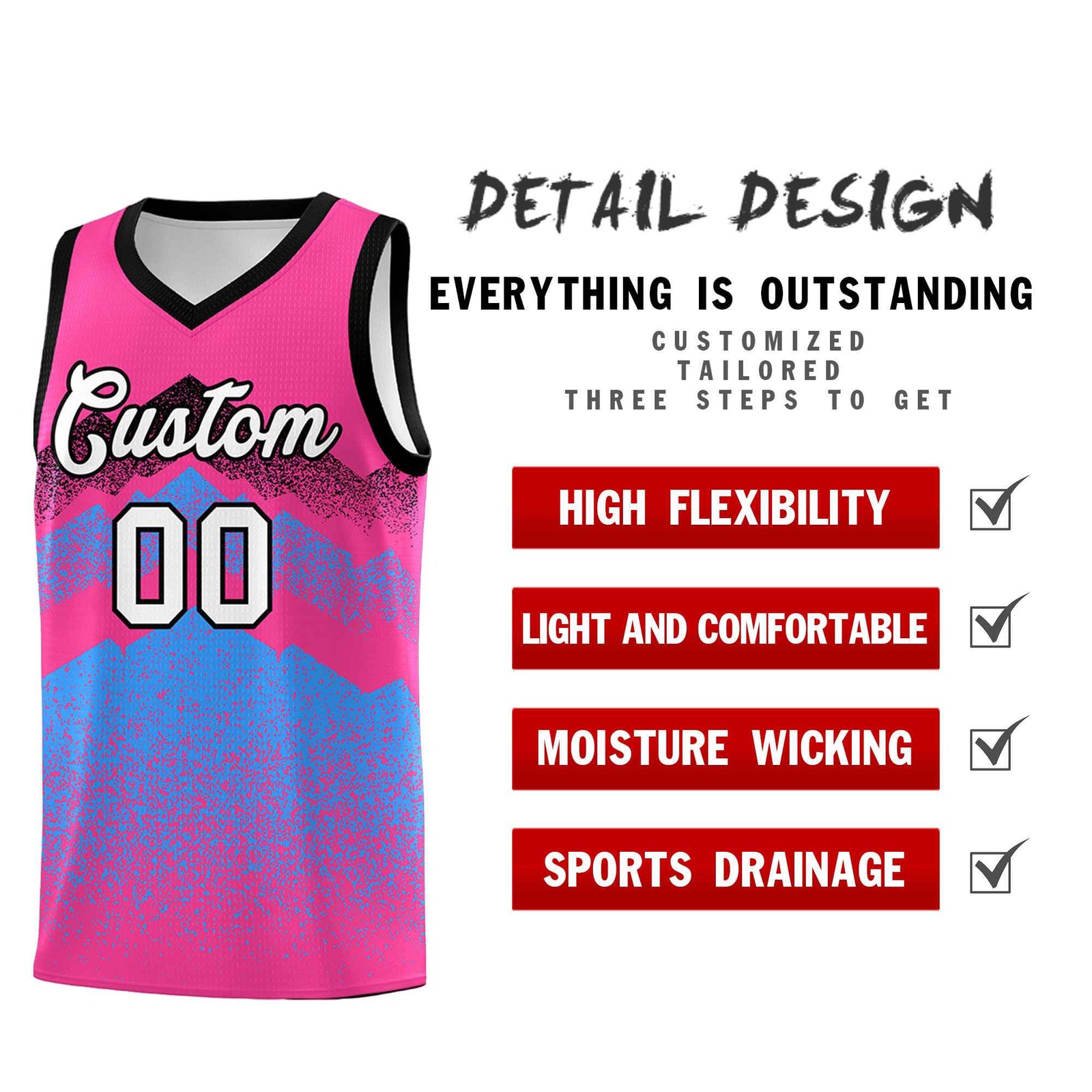 Personalized Youth Basketball Jerseys   Pink Powder Blue Gradient Mountain Design Uniforms