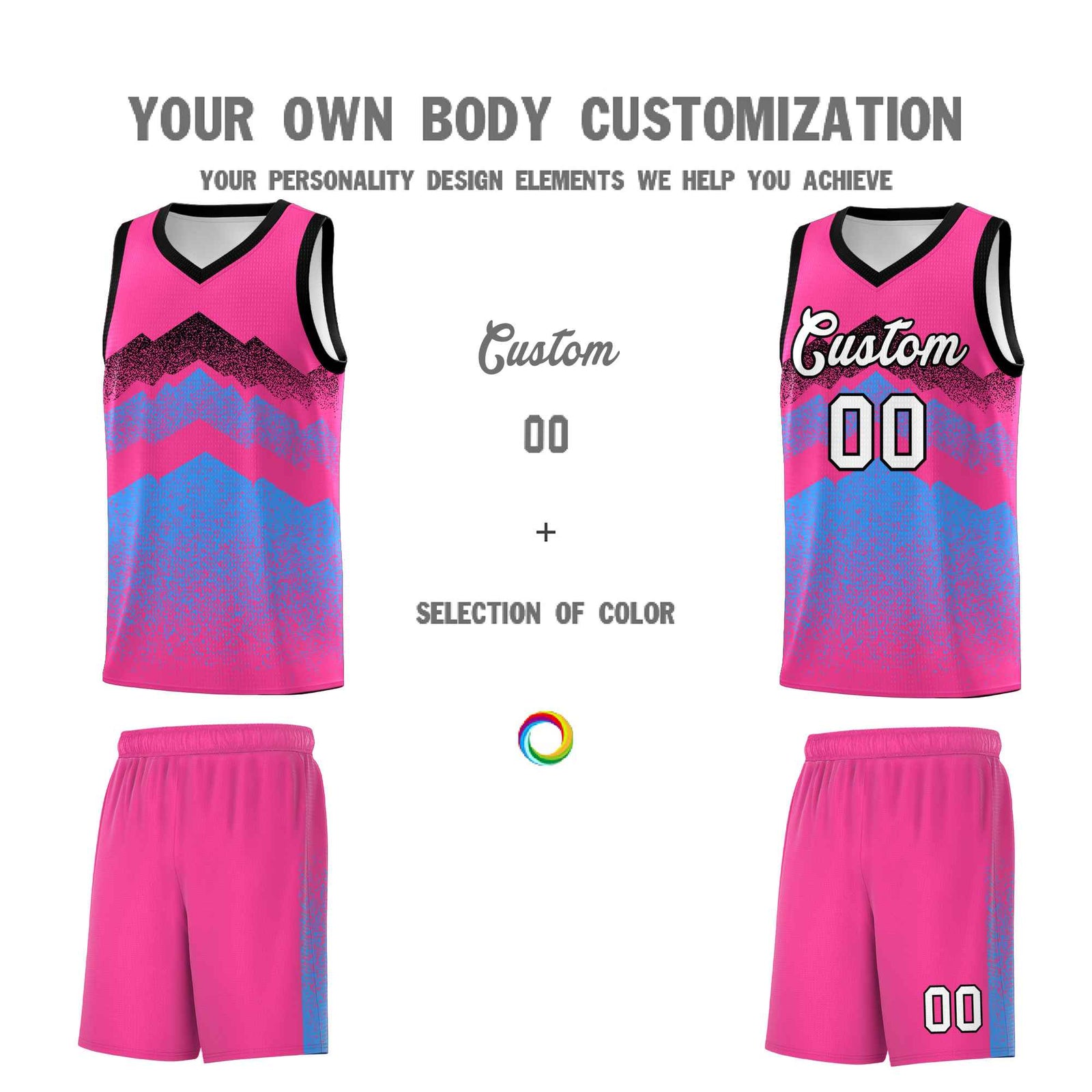 Personalized Youth Basketball Jerseys   Pink Powder Blue Gradient Mountain Design Uniforms