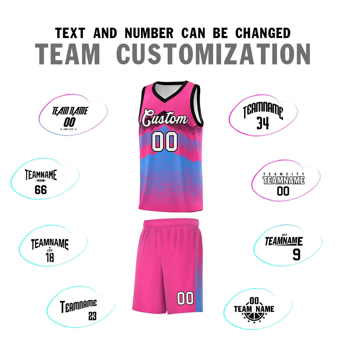 Personalized Youth Basketball Jerseys   Pink Powder Blue Gradient Mountain Design Uniforms