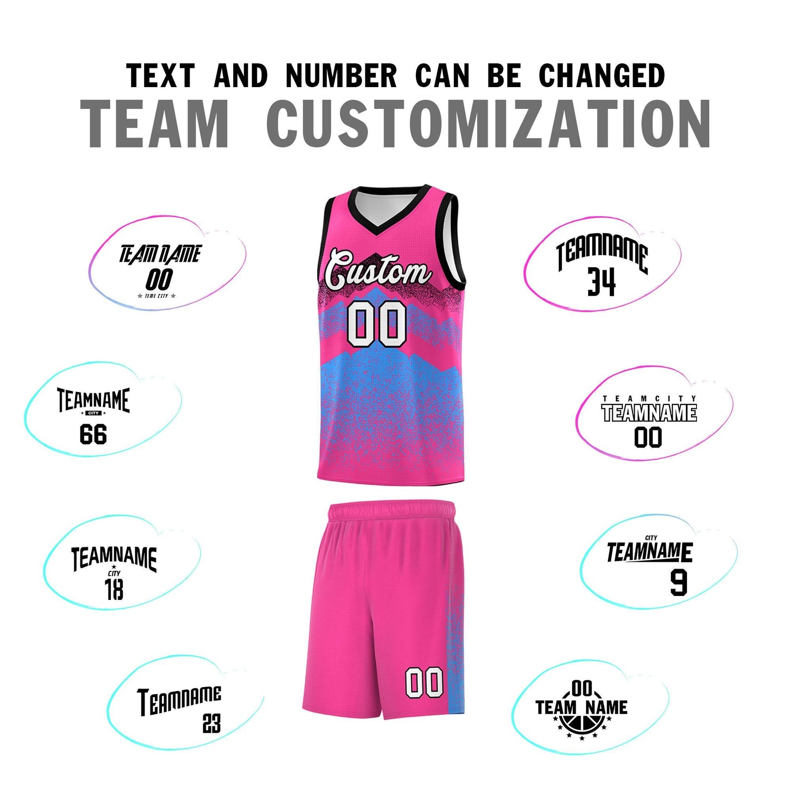 Personalized Youth Basketball Jerseys   Pink Powder Blue Gradient Mountain Design Uniforms