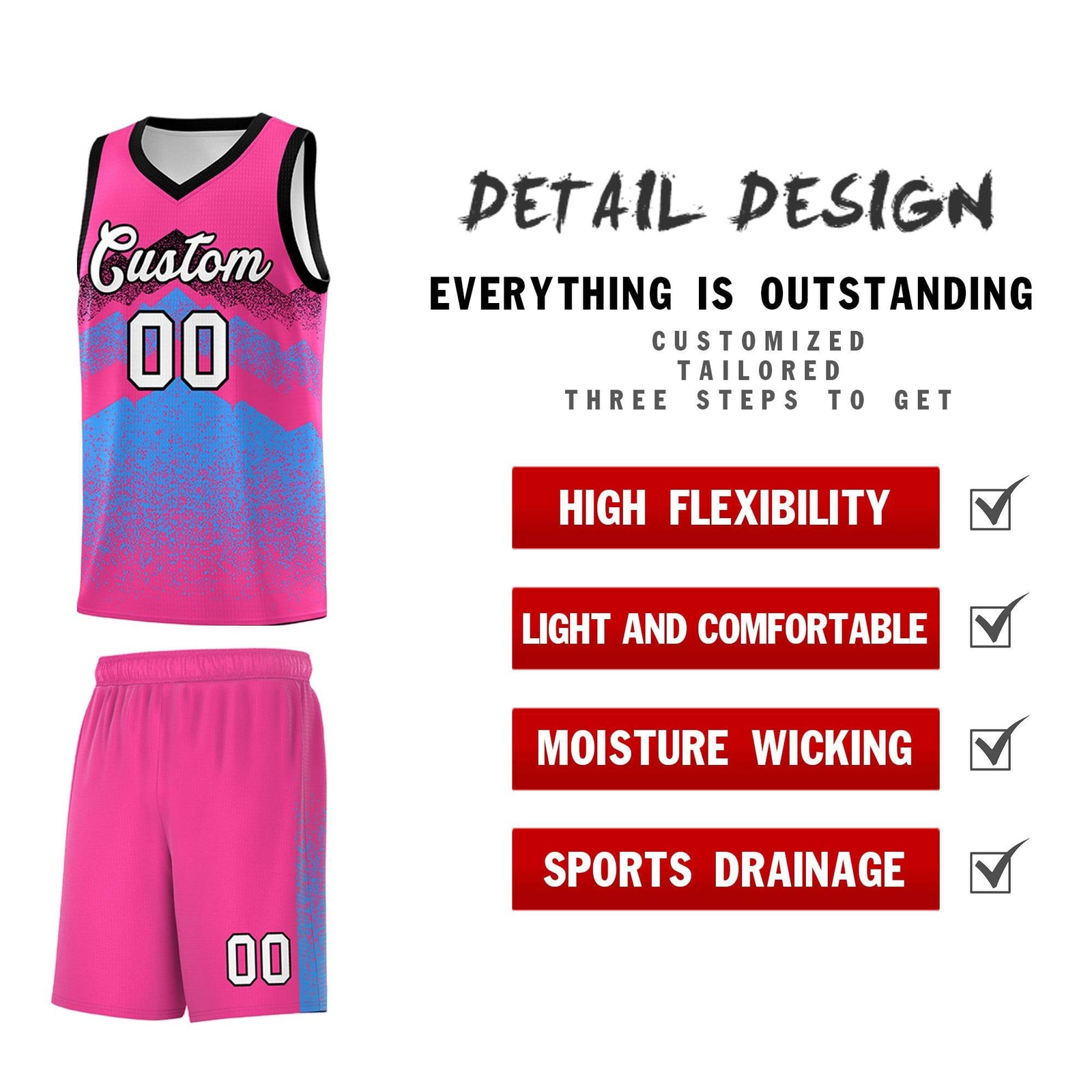 Personalized Youth Basketball Jerseys   Pink Powder Blue Gradient Mountain Design Uniforms