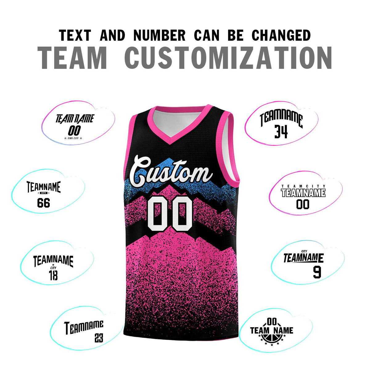 Personalized Youth Basketball Jerseys   Black Pink Gradient Mountain Design Uniforms