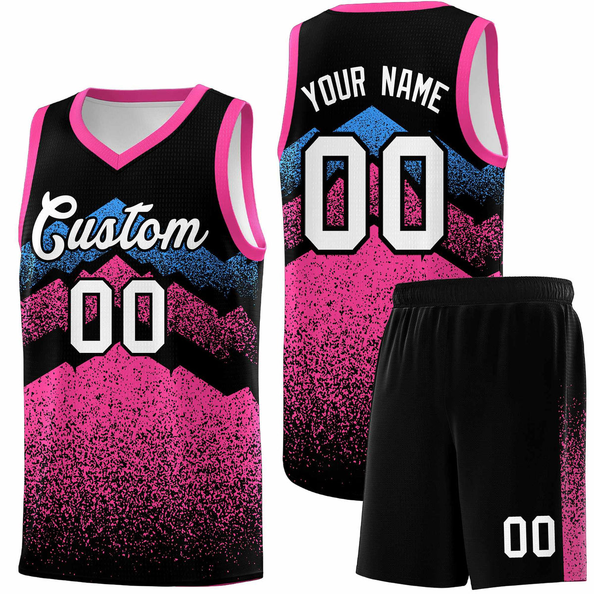 Personalized Youth Basketball Jerseys   Black Pink Gradient Mountain Design Uniforms