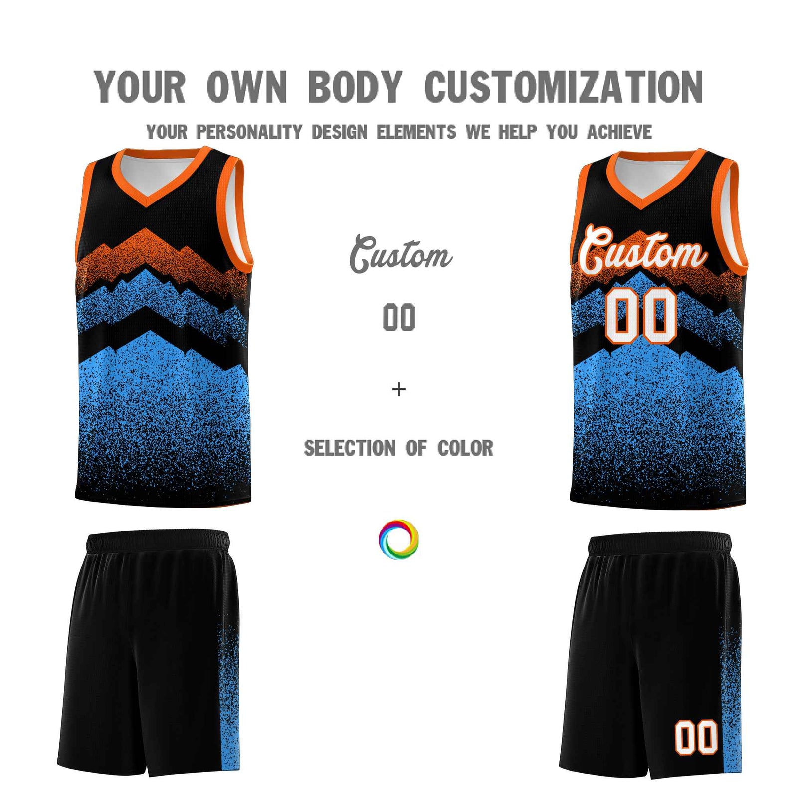 Personalized Youth Basketball Jerseys   Black Powder Blue Gradient Mountain Design Uniforms
