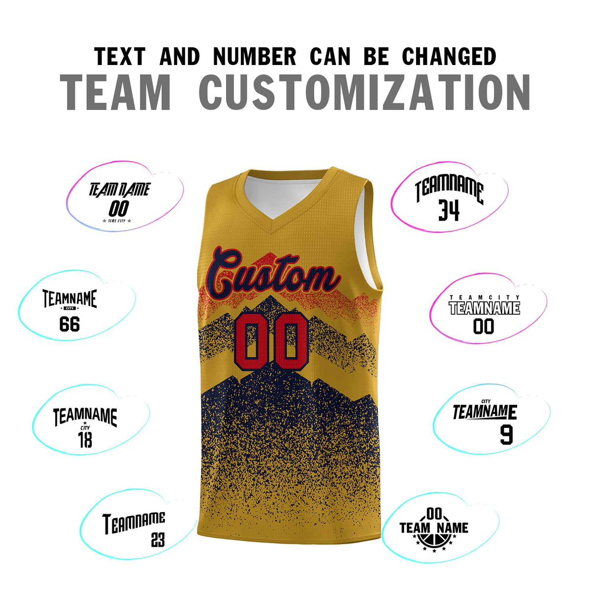 Personalized Youth Basketball Jerseys   Old Gold Navy Gradient Mountain Design Uniforms