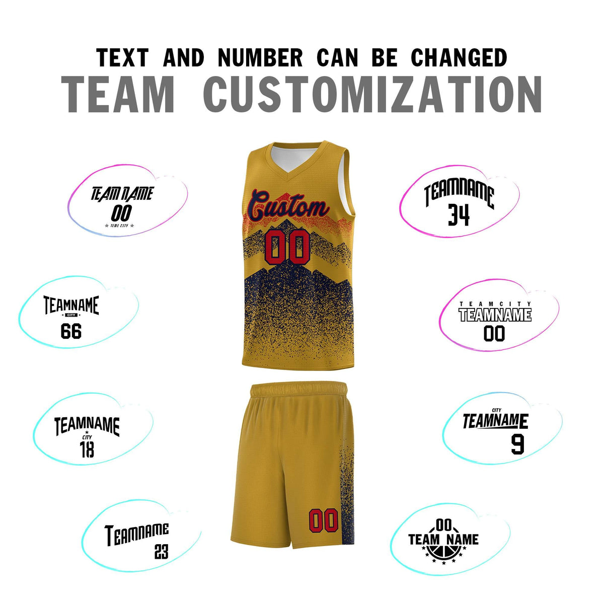 Personalized Youth Basketball Jerseys   Old Gold Navy Gradient Mountain Design Uniforms