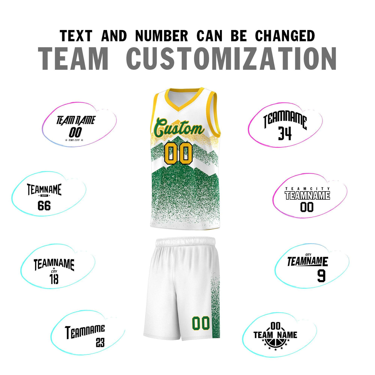 Personalized Youth Basketball Jerseys   White Kelly Green Gradient Mountain Design Uniforms