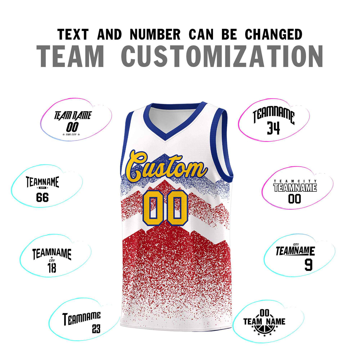 Custom Youth Basketball Jerseys White Red Gradient Mountain Design Uniforms