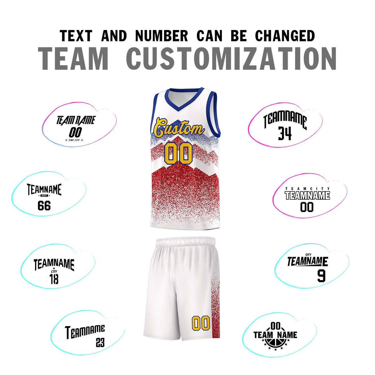 Custom Youth Basketball Jerseys White Red Gradient Mountain Design Uniforms