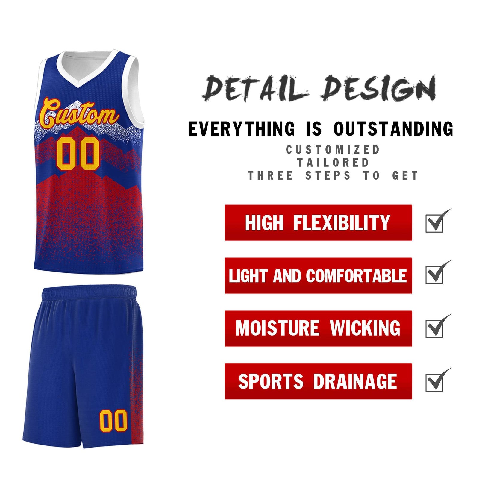 Personalized Youth Basketball Jerseys   Royal Red Gradient Mountain Design Uniforms