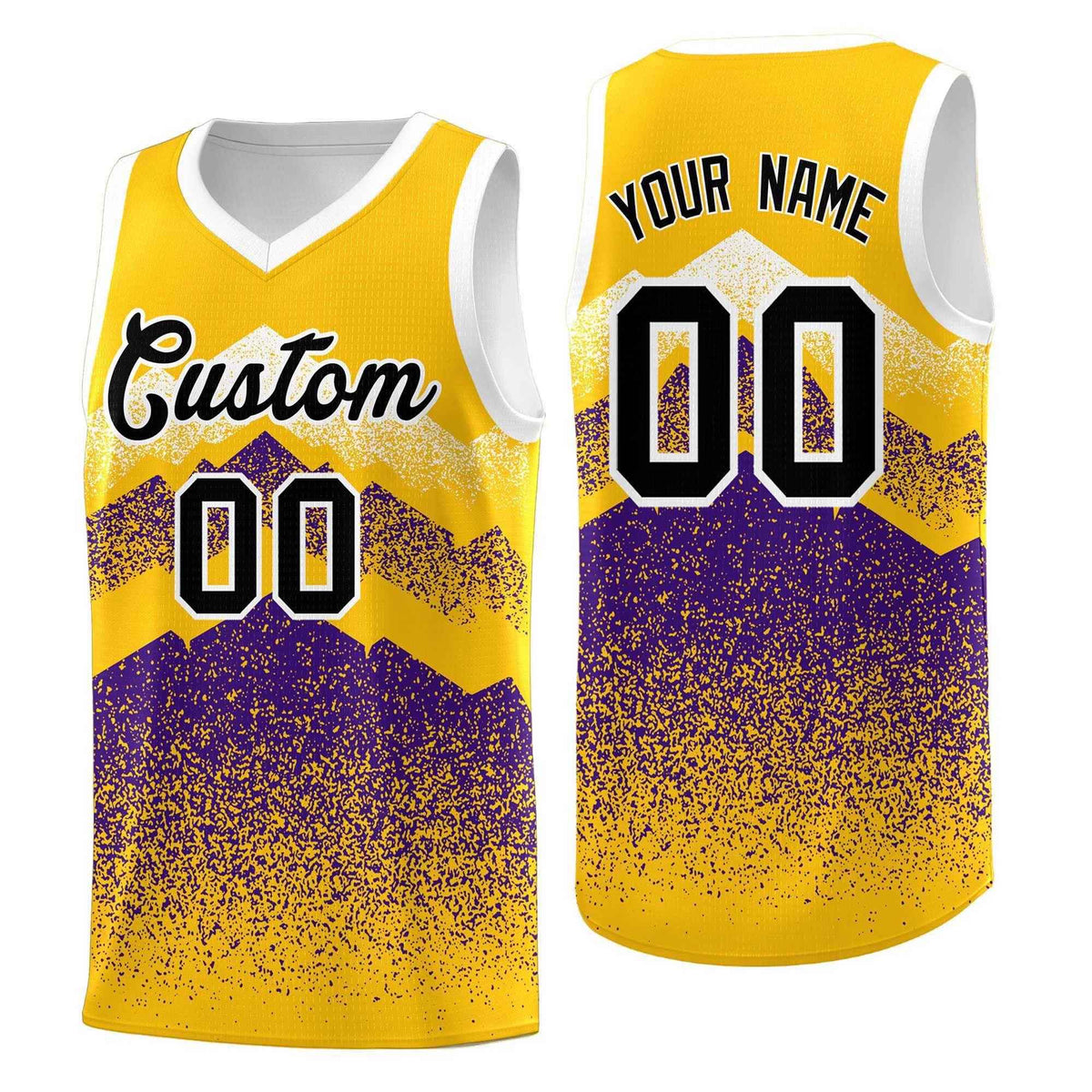Custom Youth Basketball Jerseys Gold Purple Gradient Mountain Design Uniforms