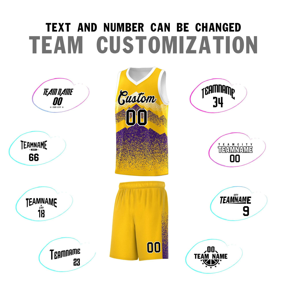 Custom Youth Basketball Jerseys Gold Purple Gradient Mountain Design Uniforms
