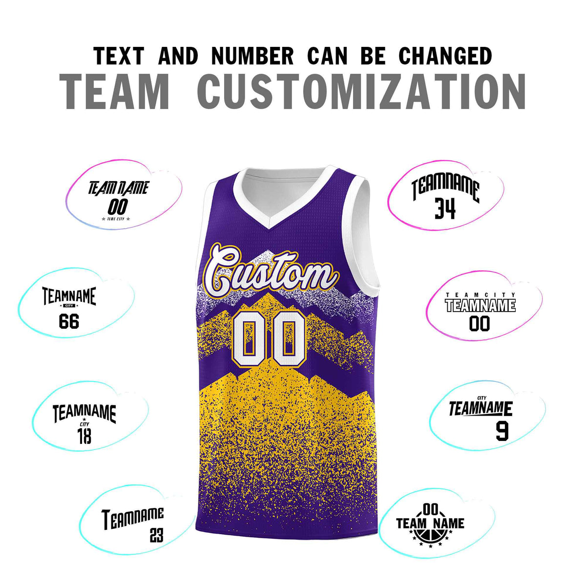 Personalized Youth Basketball Jerseys   Purple Gold Gradient Mountain Design Uniforms