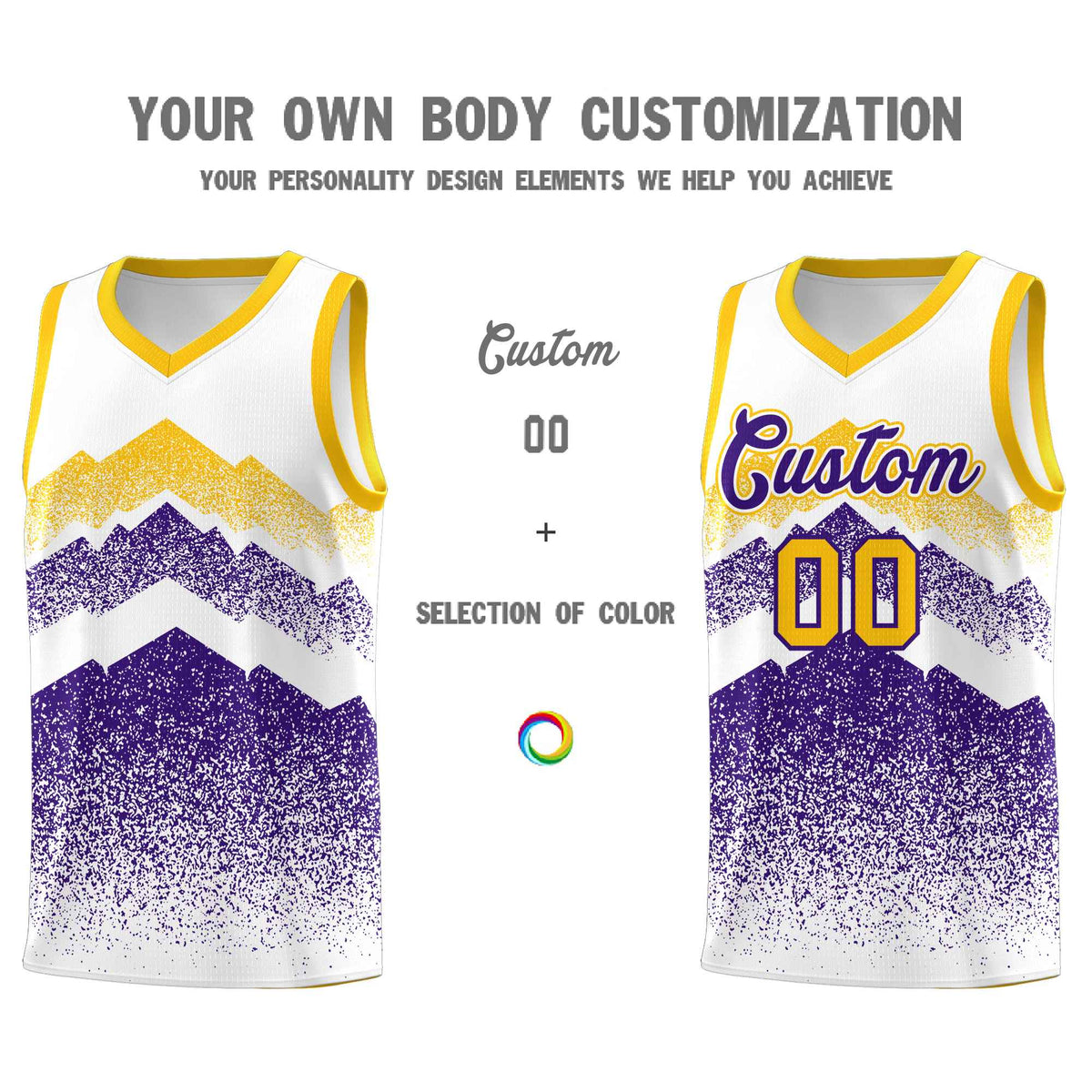 Custom Youth Basketball Jerseys White Purple Gradient Mountain Design Uniforms