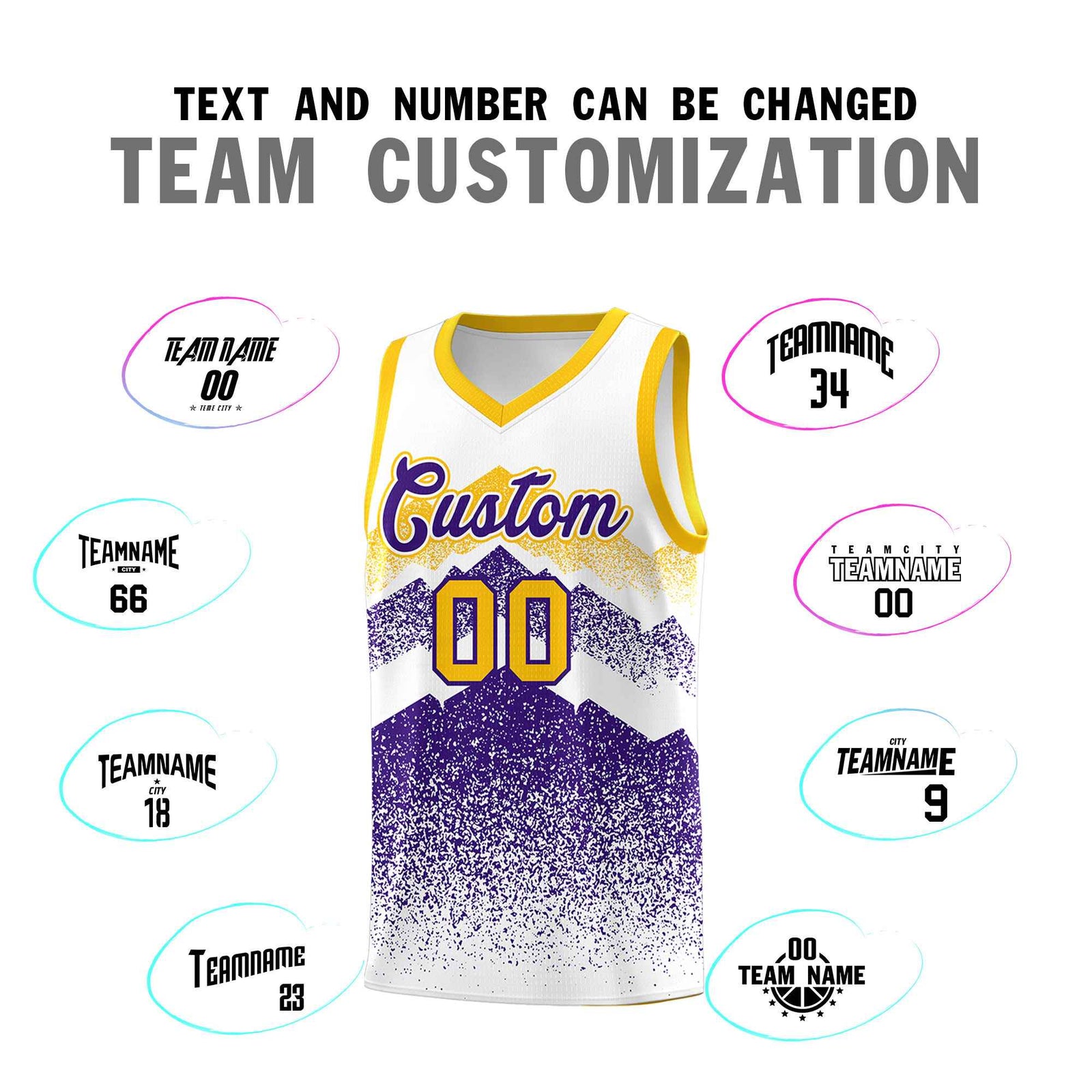 Custom Youth Basketball Jerseys White Purple Gradient Mountain Design Uniforms