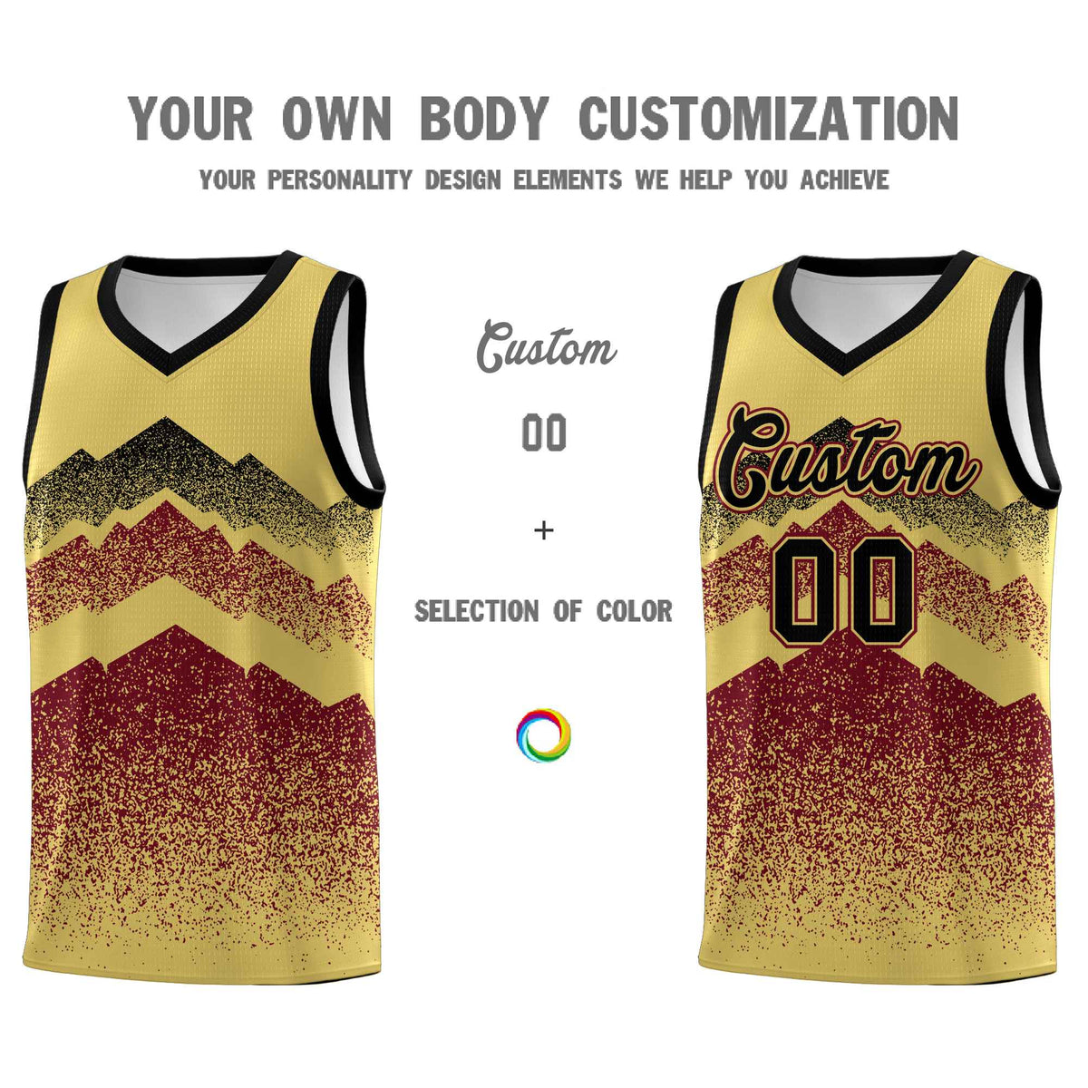 Personalized Youth Basketball Jerseys   Khaki Crimson Gradient Mountain Design Uniforms