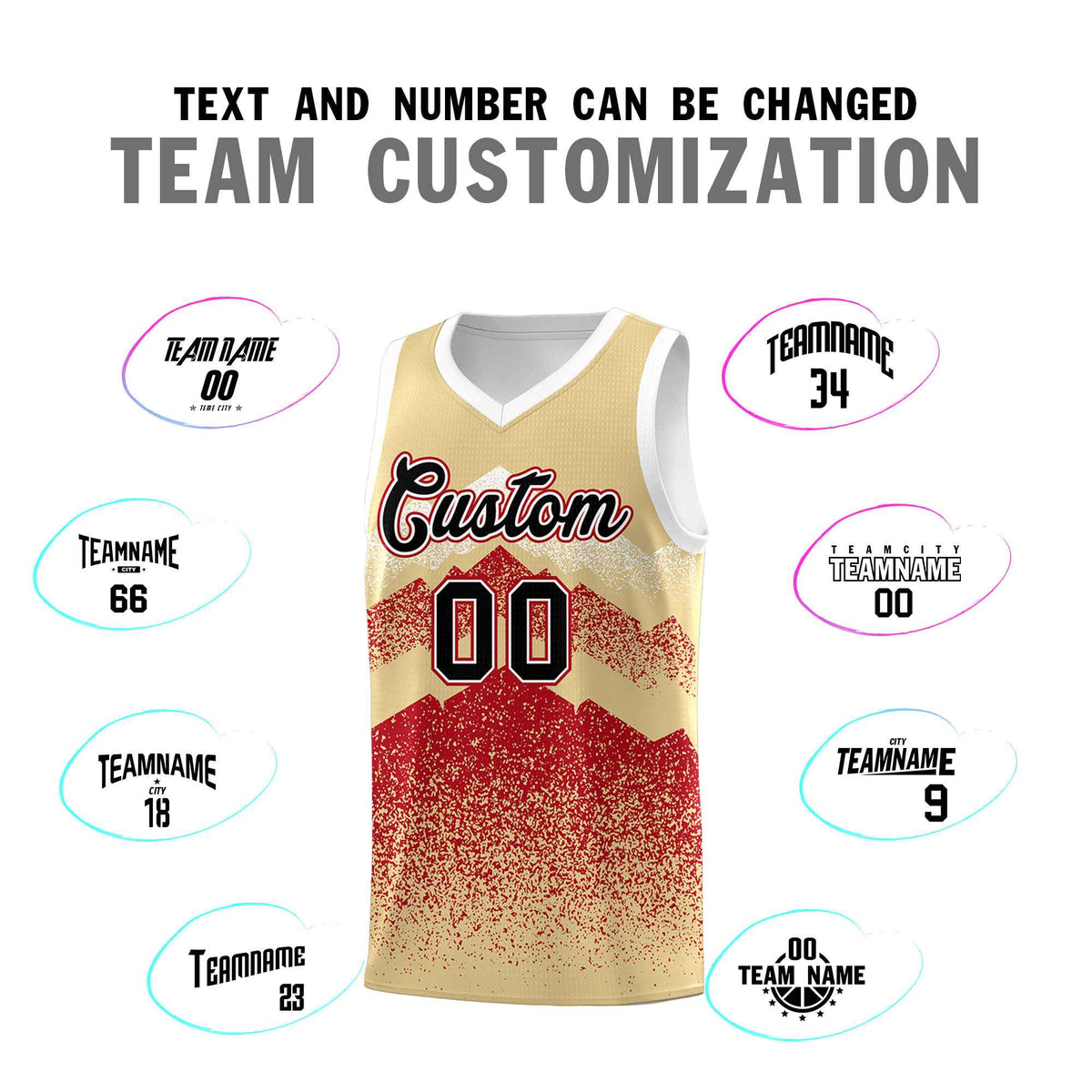 Custom Youth Basketball Jerseys Khaki Red Gradient Mountain Design Uniforms