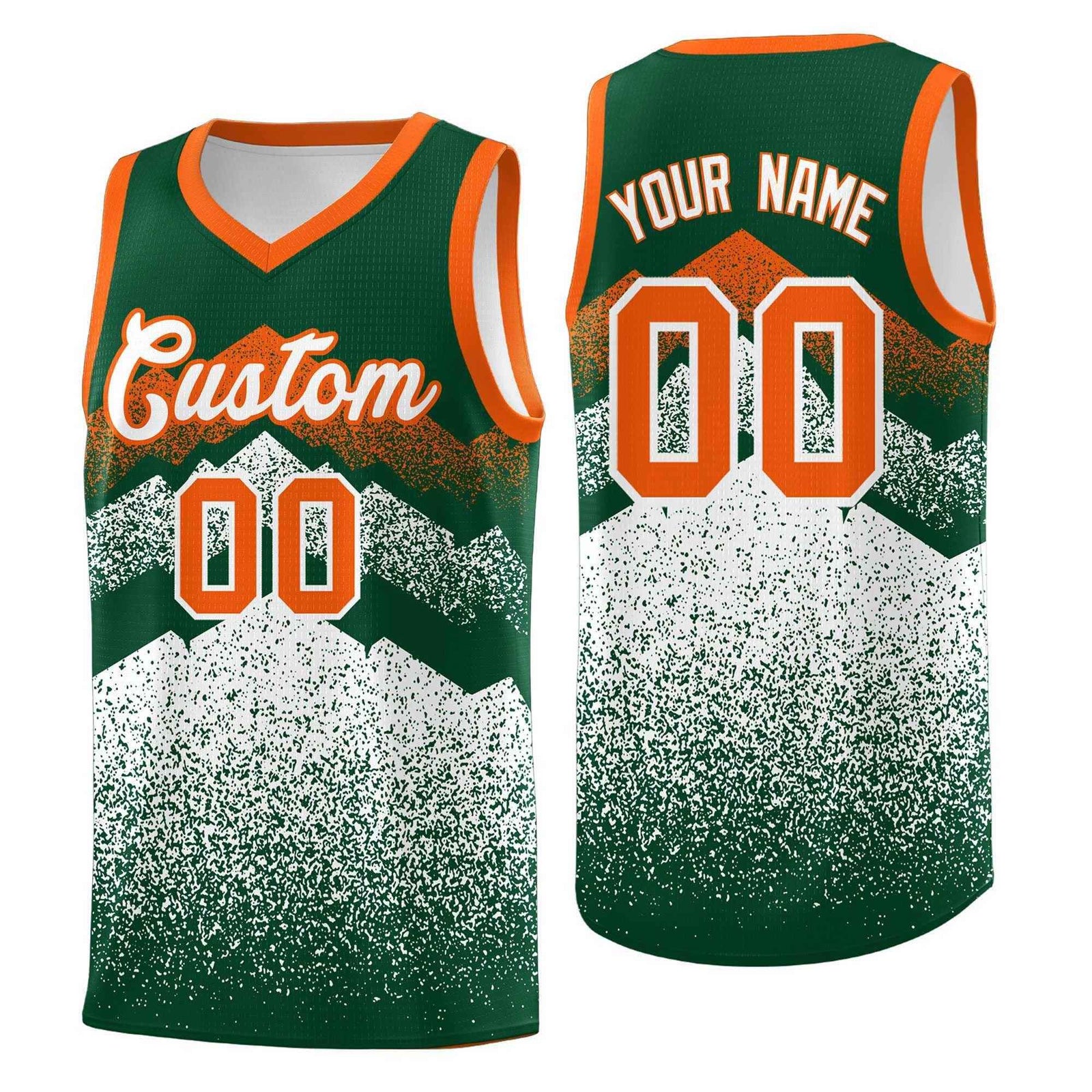 Personalized Youth Basketball Jerseys   Green White Gradient Mountain Design Uniforms