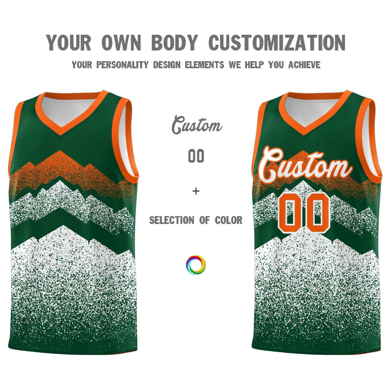 Personalized Youth Basketball Jerseys   Green White Gradient Mountain Design Uniforms