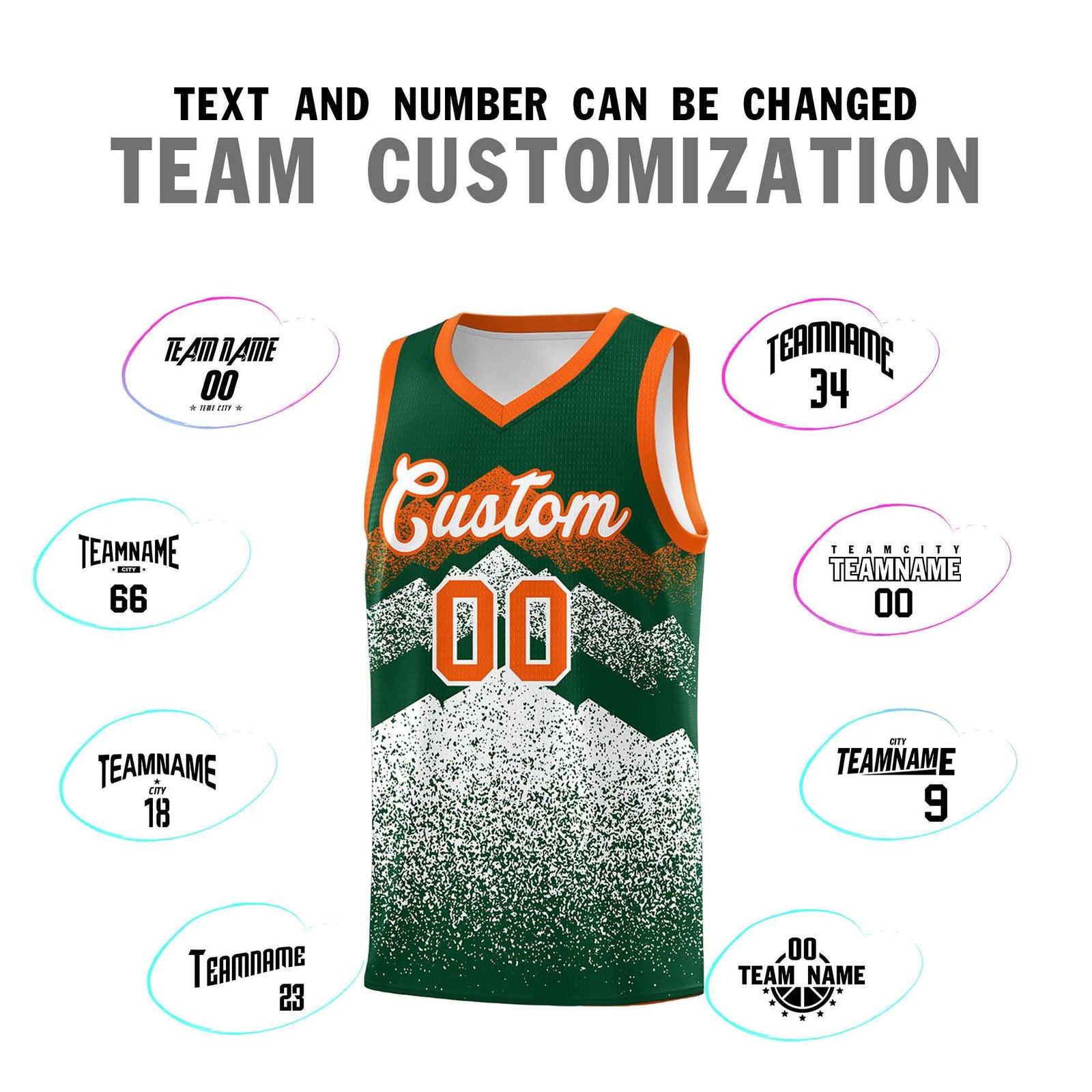 Personalized Youth Basketball Jerseys   Green White Gradient Mountain Design Uniforms