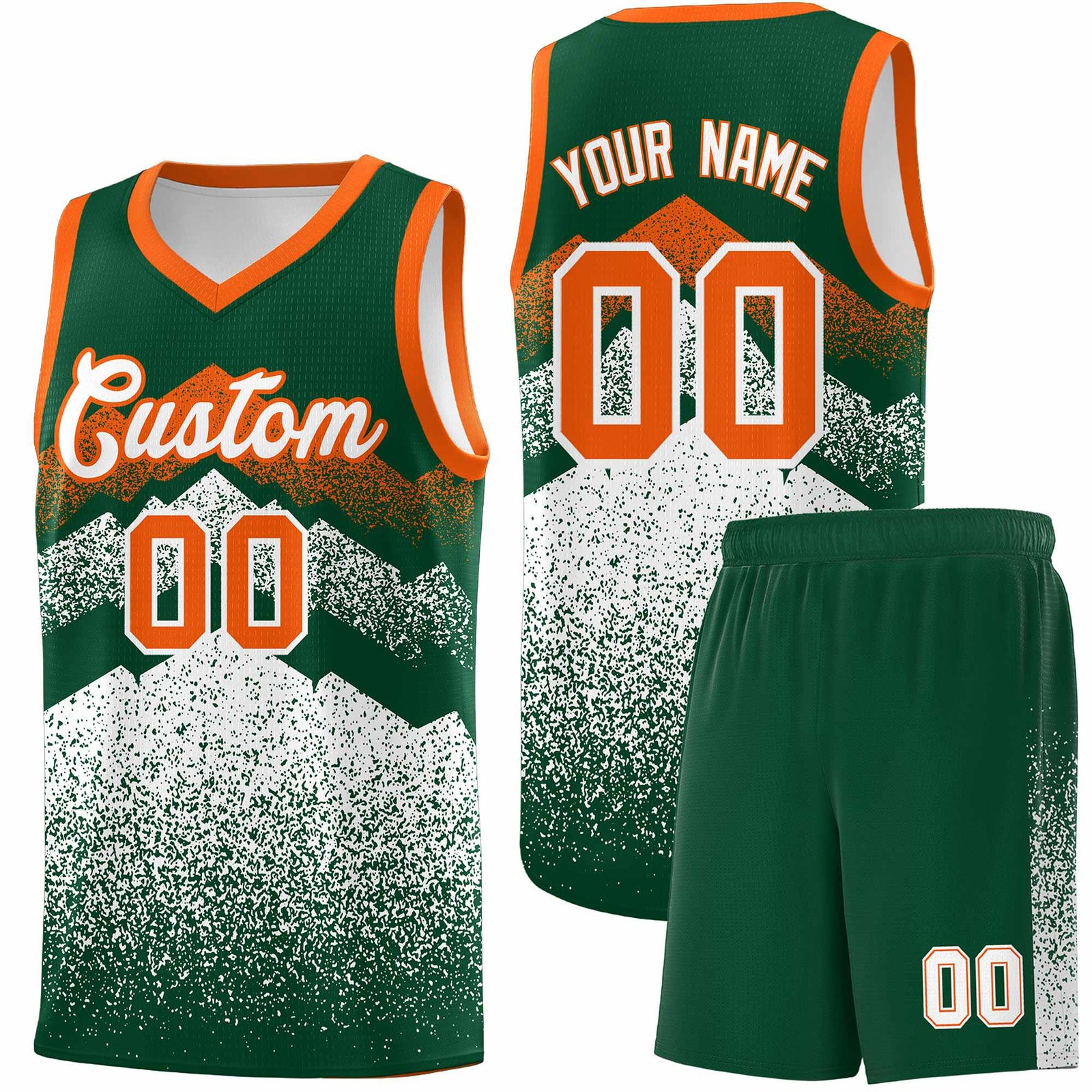 Personalized Youth Basketball Jerseys   Green White Gradient Mountain Design Uniforms