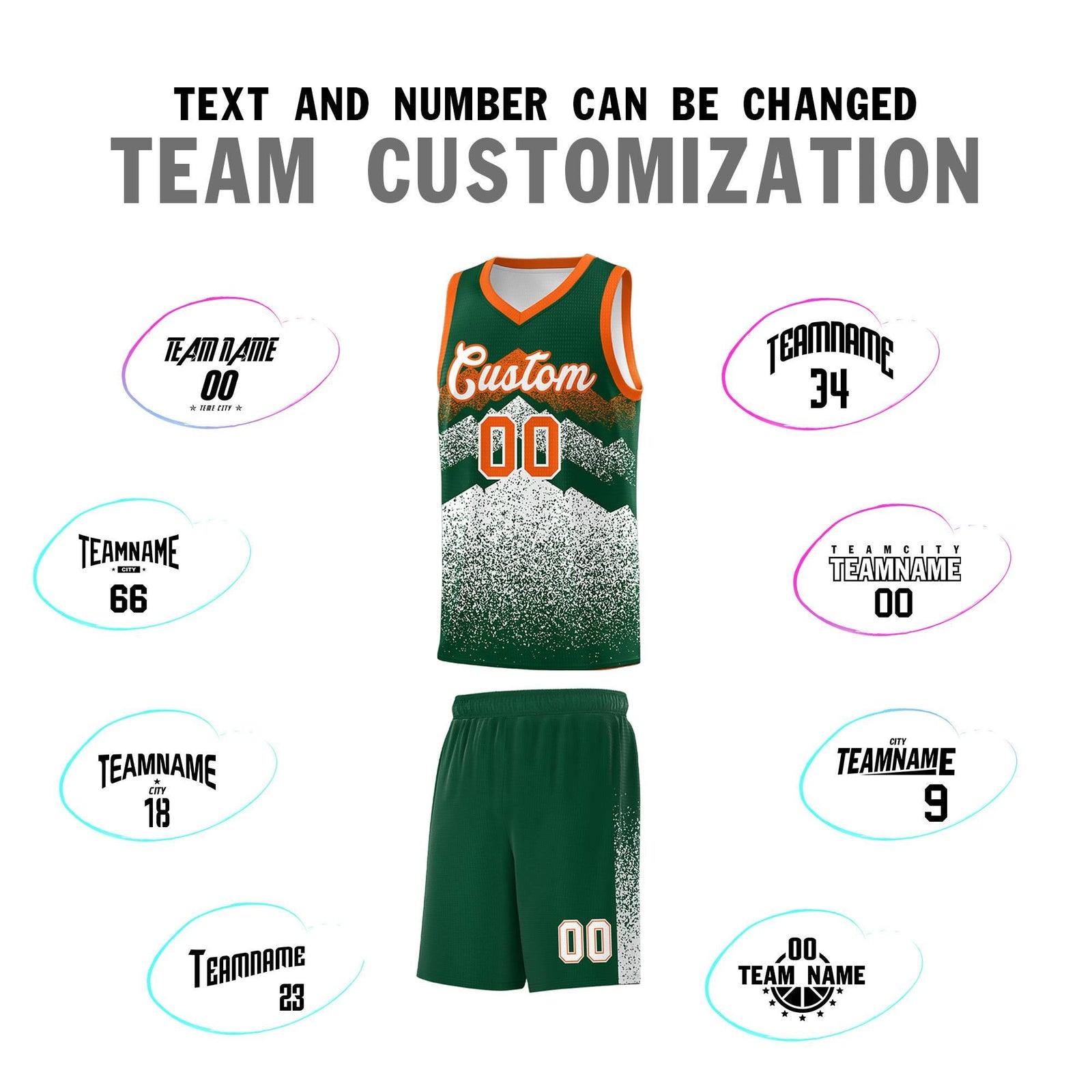 Personalized Youth Basketball Jerseys   Green White Gradient Mountain Design Uniforms