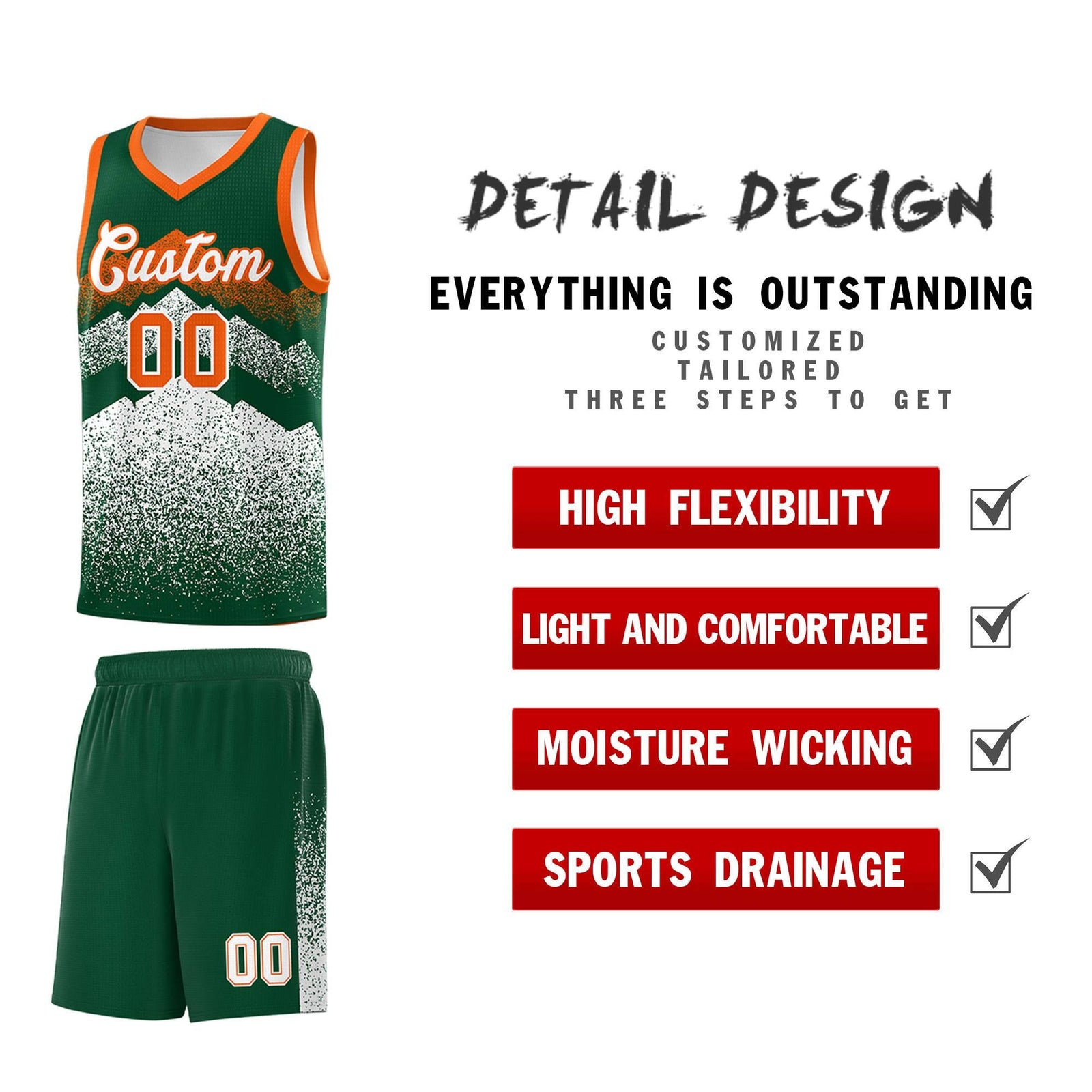 Personalized Youth Basketball Jerseys   Green White Gradient Mountain Design Uniforms