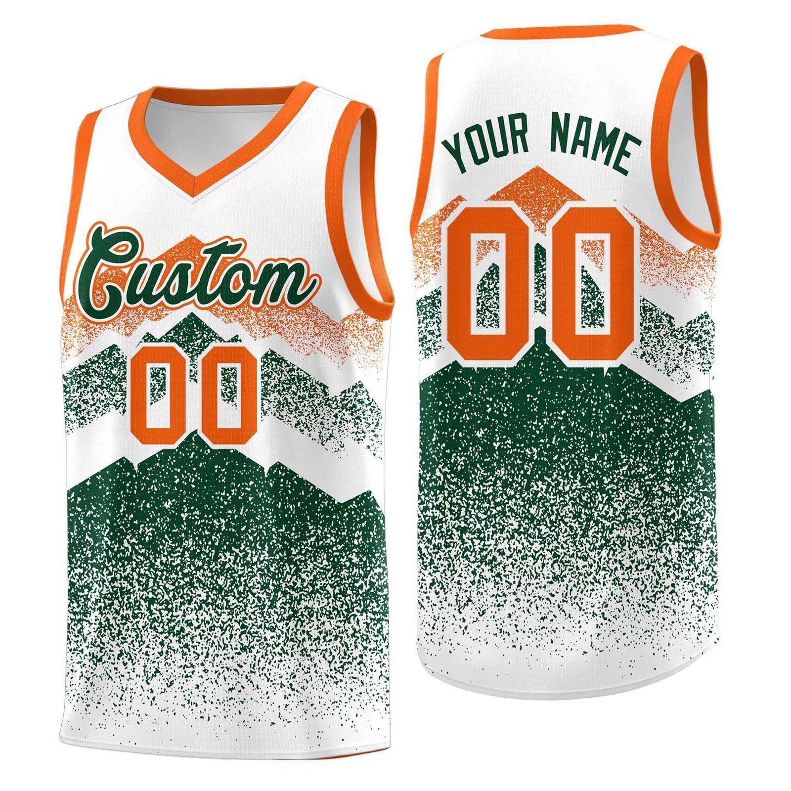 Custom Youth Basketball Jerseys White Green Gradient Mountain Design Uniforms